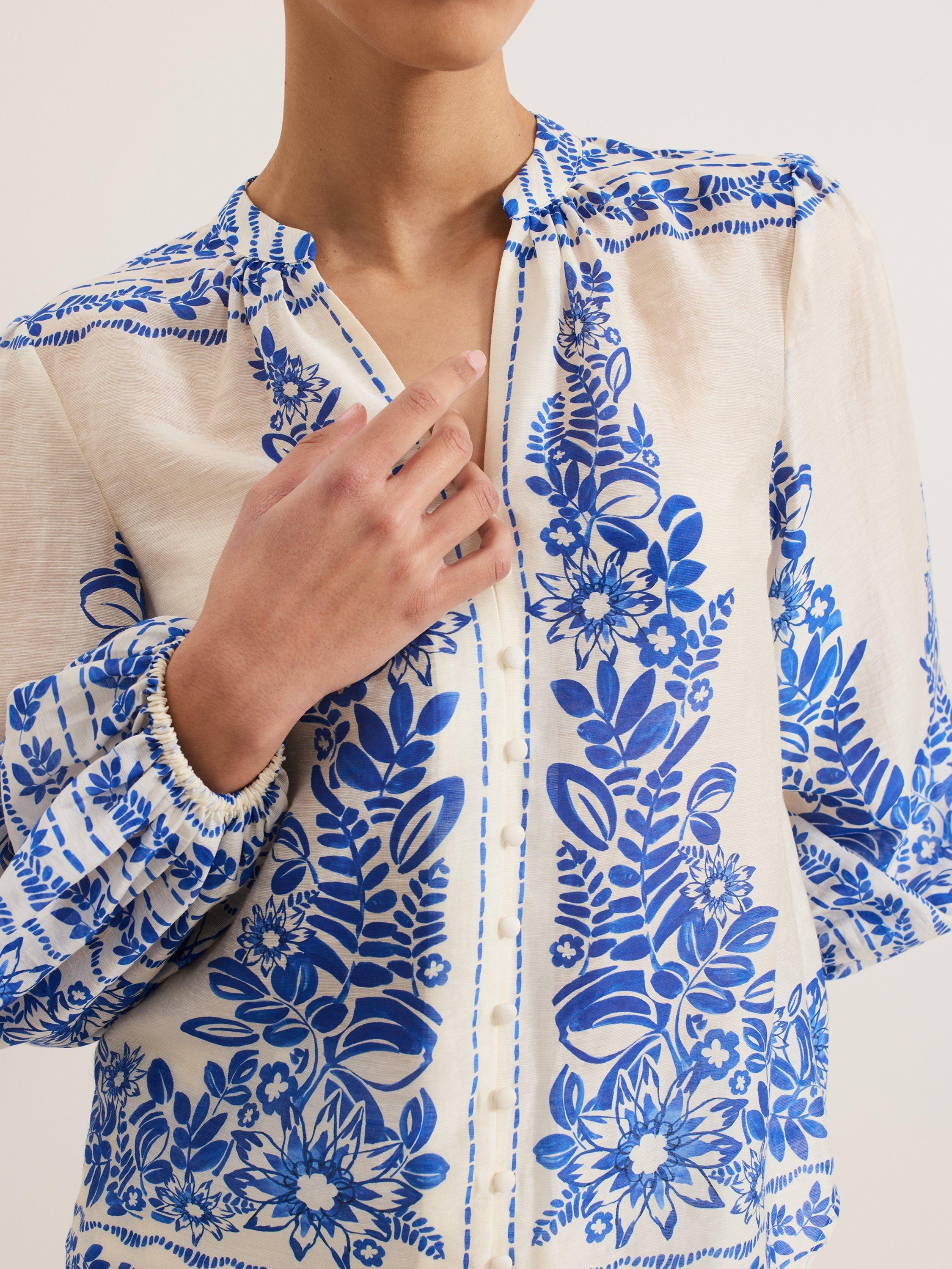 Product image 7 of 8, which shows Phase Eight Marisa Floral Blouse, Blue, 8