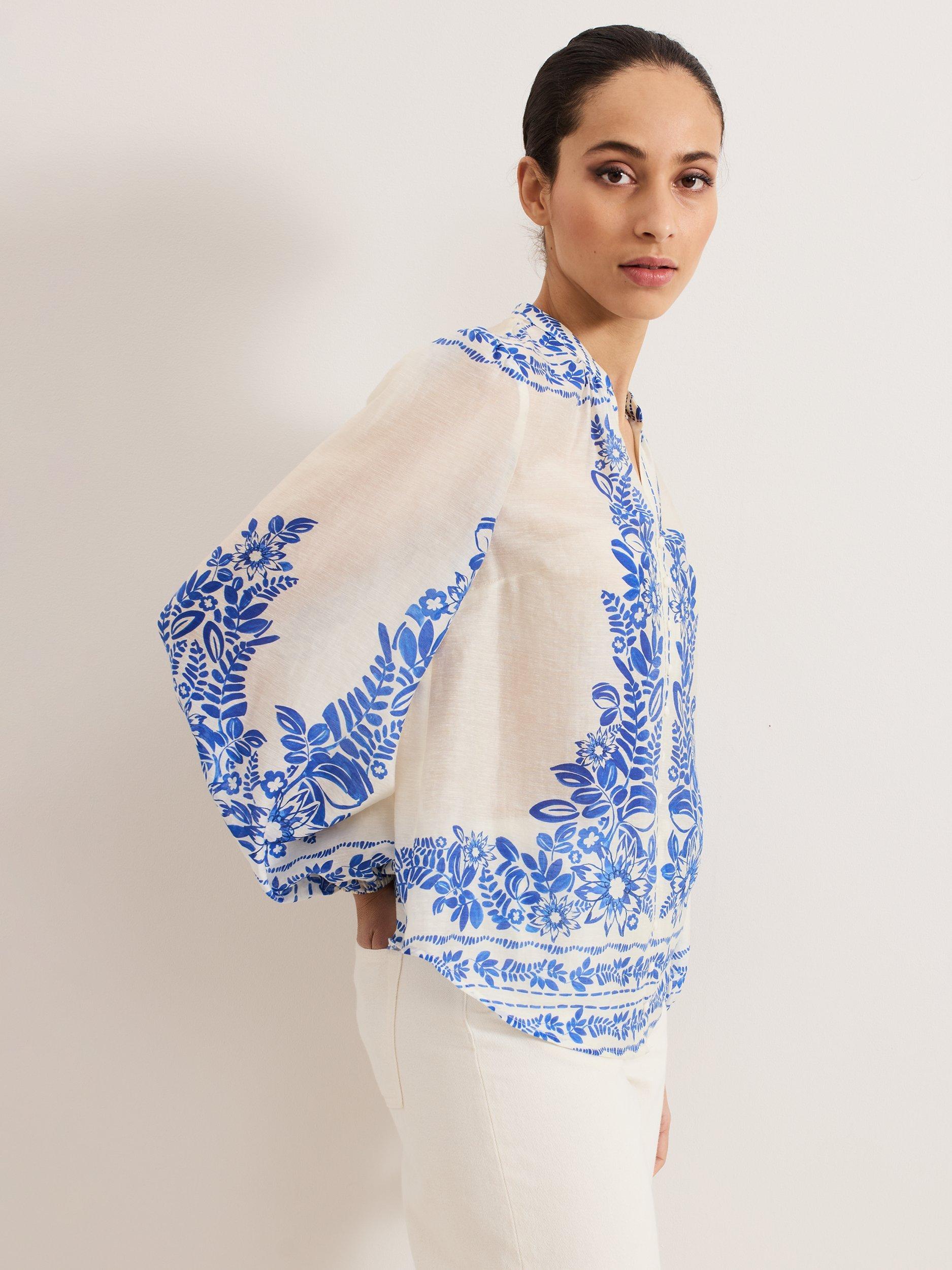 Product image 8 of 8, which shows Phase Eight Marisa Floral Blouse, Blue, 8