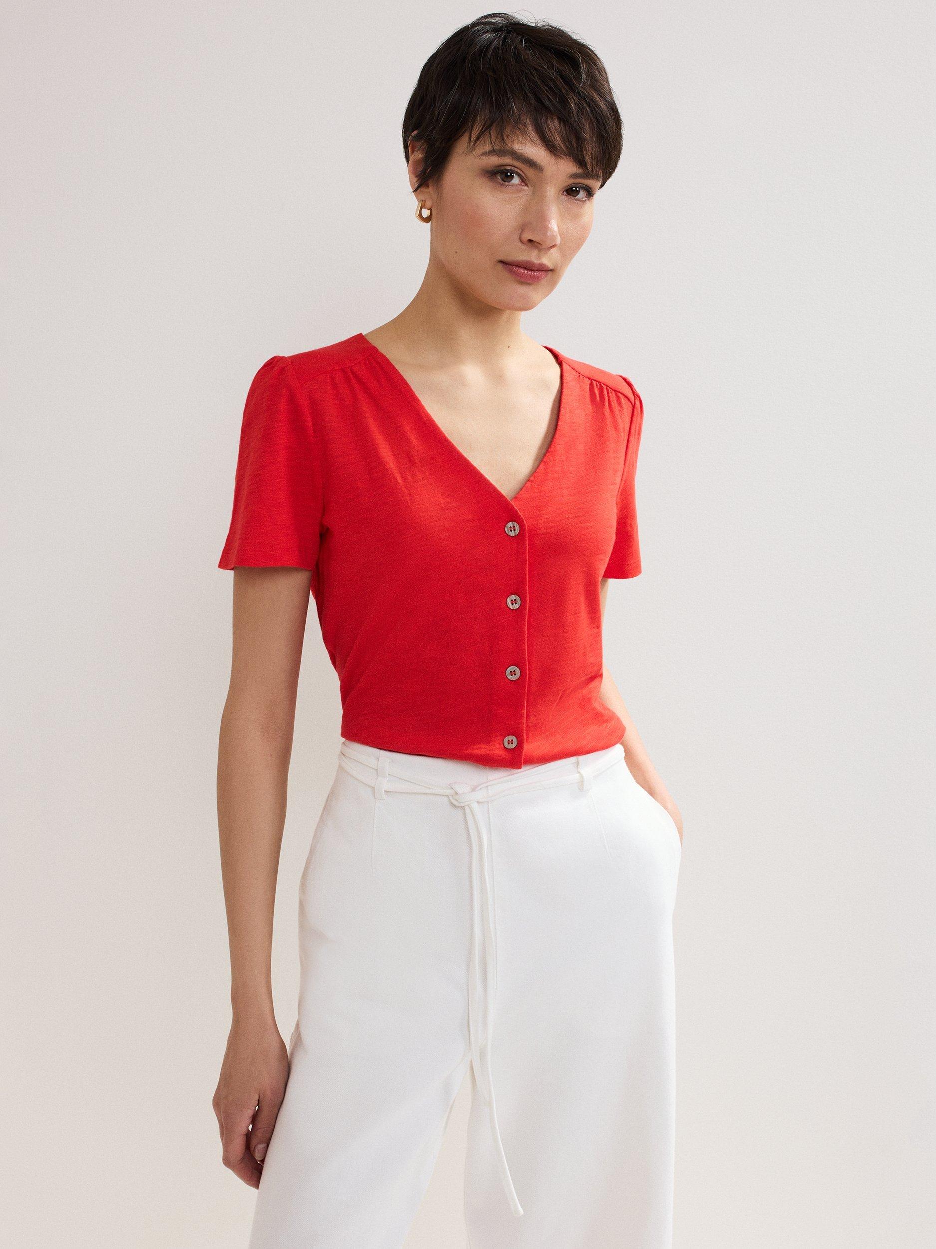 Product image 1 of 6, which shows Phase Eight Lorenna Jersey Top, Red, 10