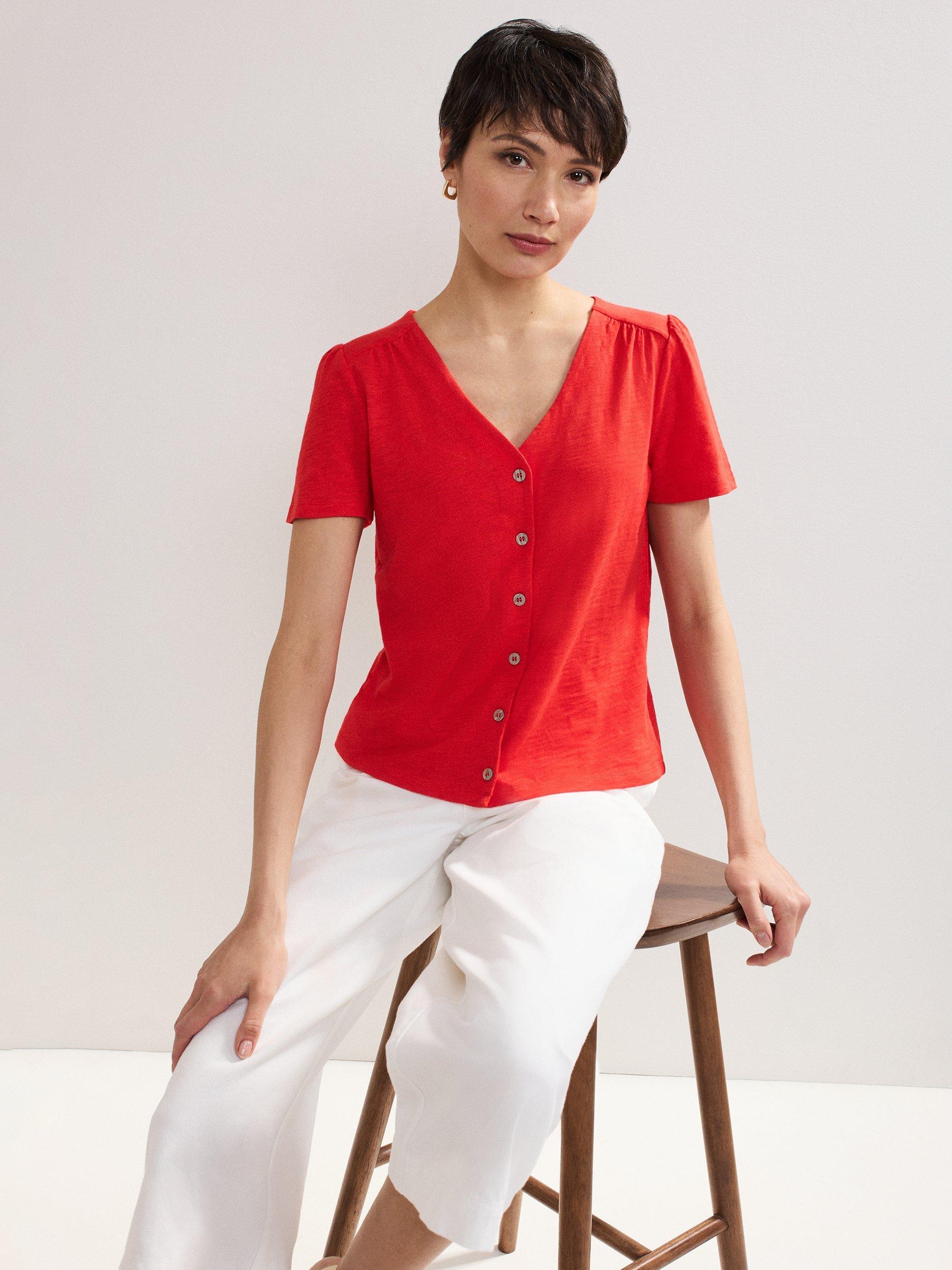 Product image 6 of 6, which shows Phase Eight Lorenna Jersey Top, Red, 10