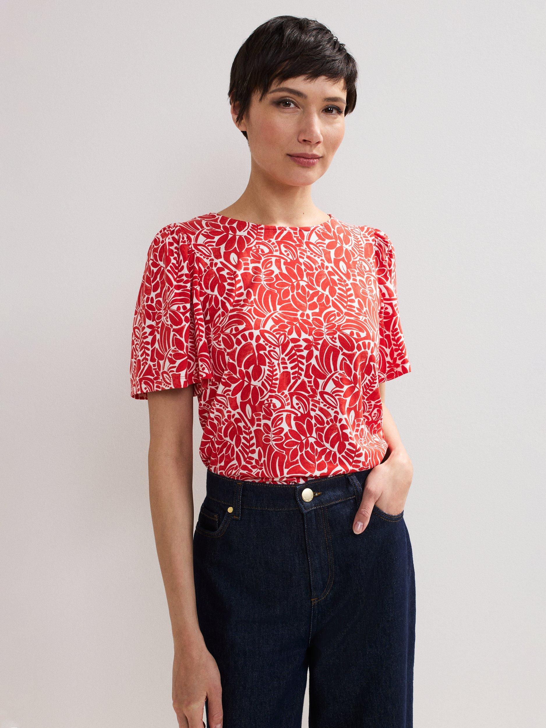 Product image 1 of 8, which shows Phase Eight Nayana Floral T-Shirt, Red, 8