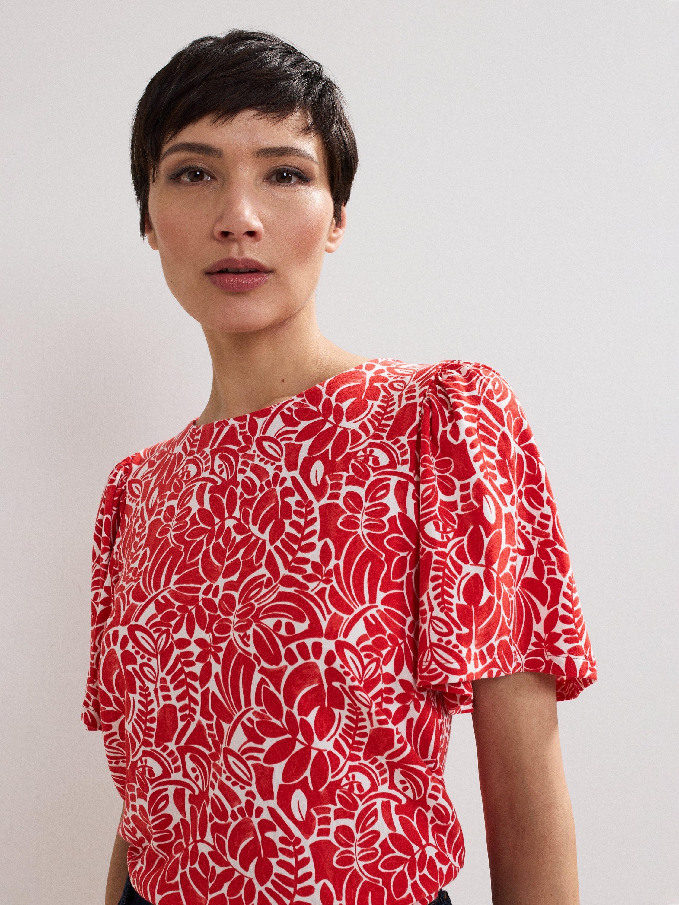 Product image 4 of 8, which shows Phase Eight Nayana Floral T-Shirt, Red, 8