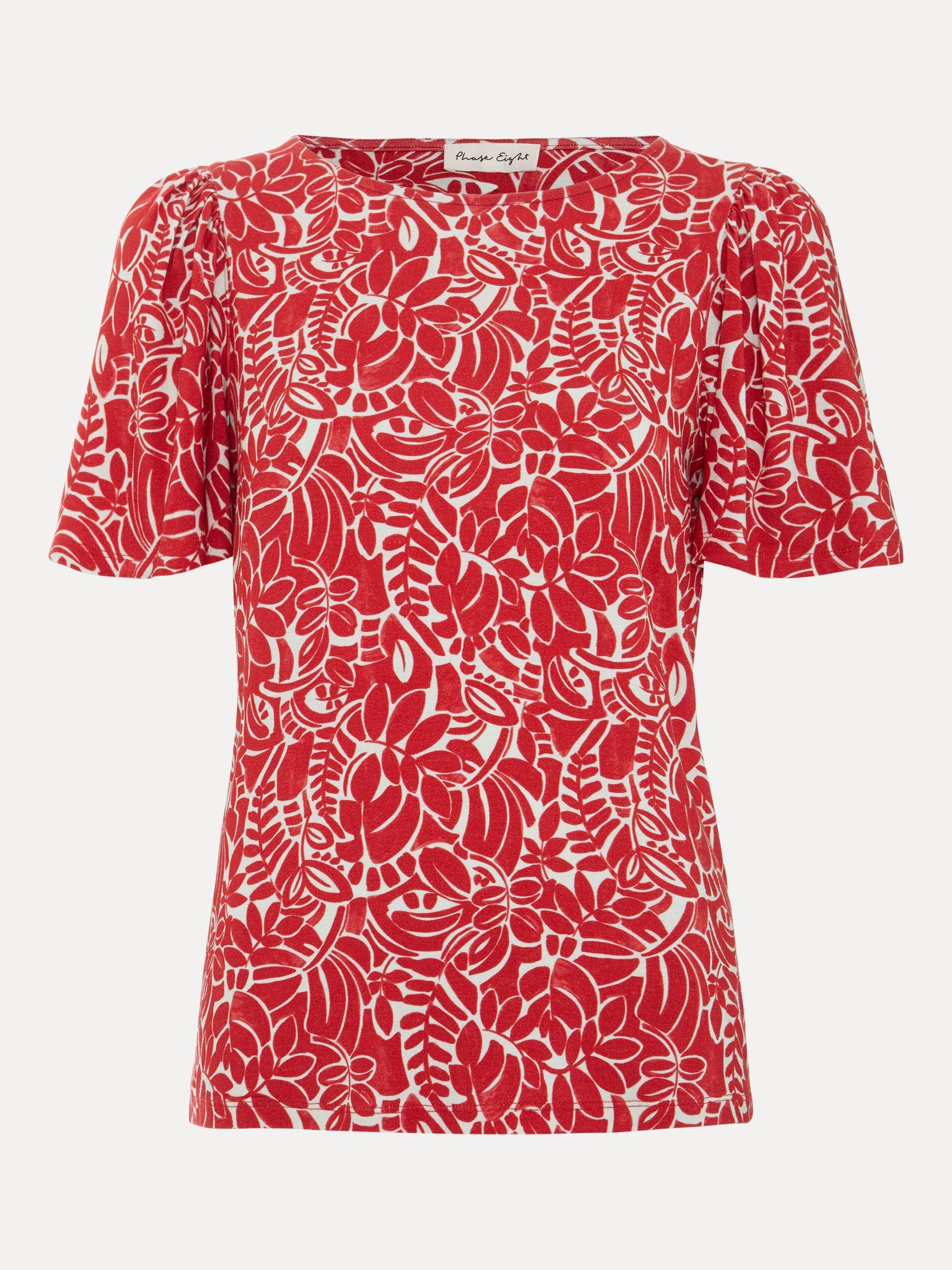 Product image 5 of 8, which shows Phase Eight Nayana Floral T-Shirt, Red, 8