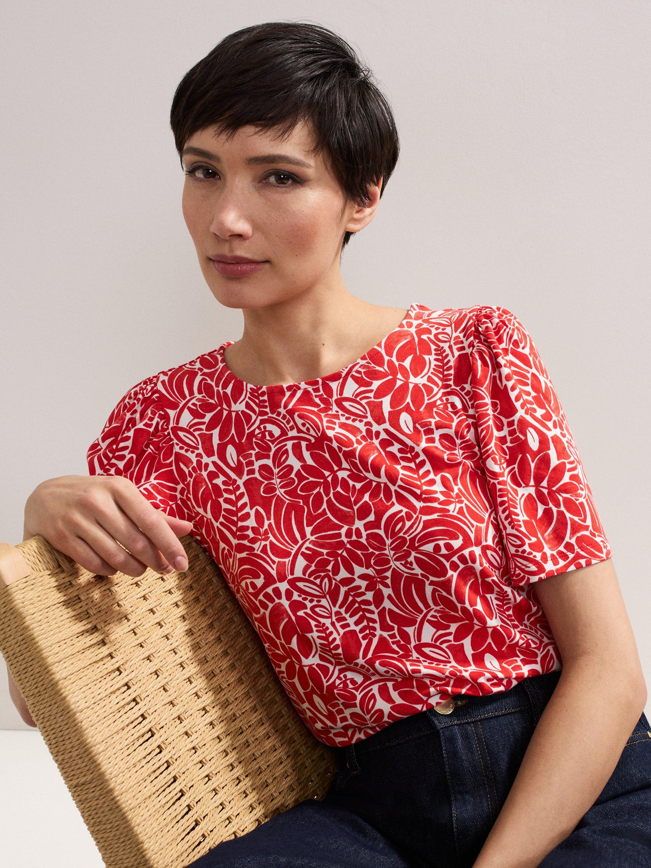 Product image 8 of 8, which shows Phase Eight Nayana Floral T-Shirt, Red, 8