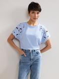 Phase Eight Safi Cutwork Sleeve T-Shirt, Blue