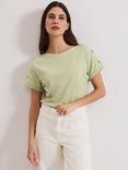 Phase Eight Suzie Button Shoulder T-Shirt, Green