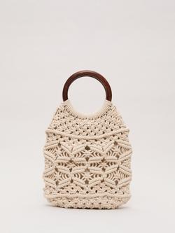 Phase Eight Macrame Bucket Bag, White, Ivory