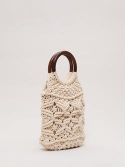 Phase Eight Macrame Bucket Bag, White - view 2, Ivory