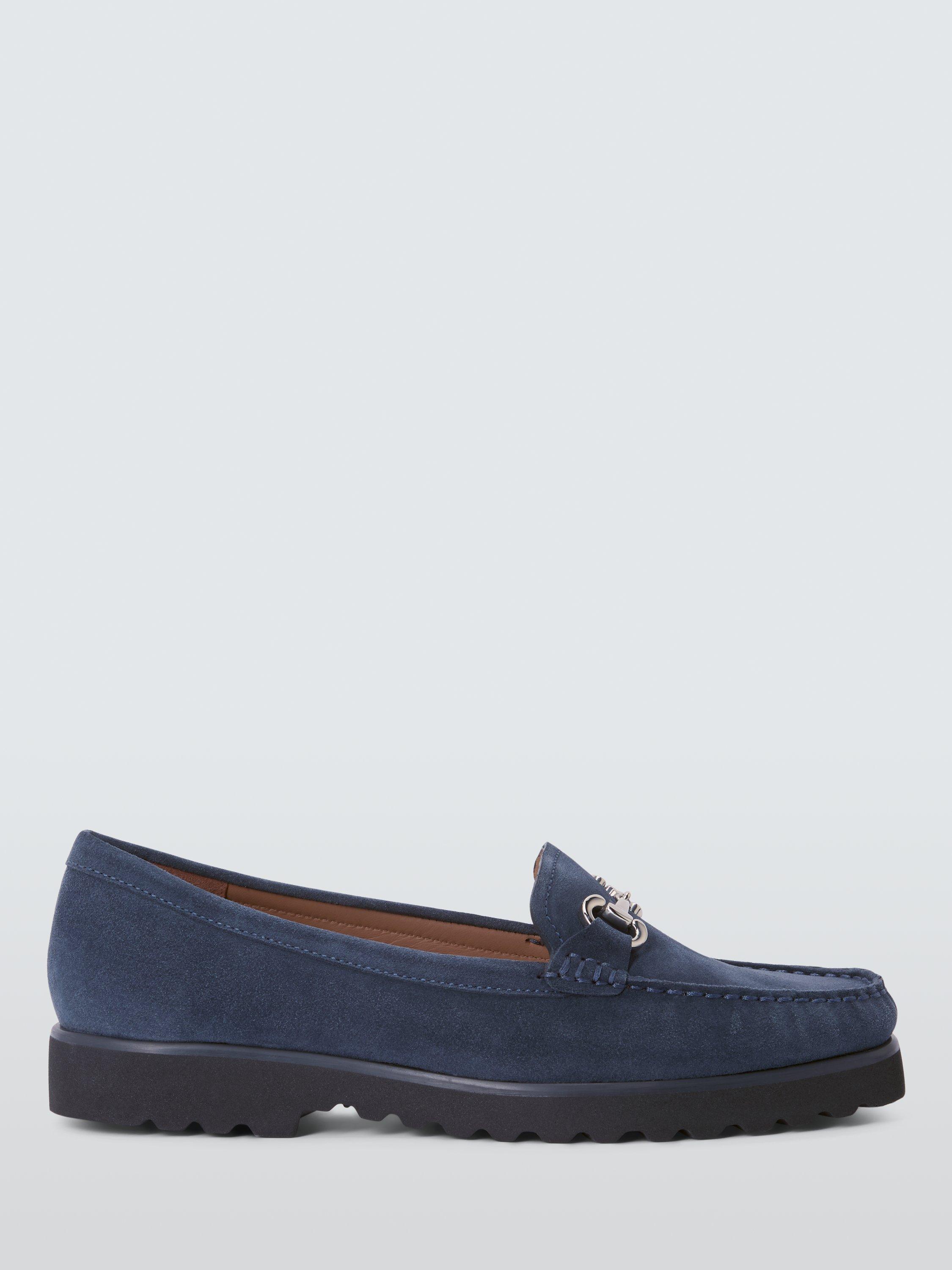 Product image 1 of 6, which shows John Lewis Orla Suede Snaffle Trim Flatform Moccasins, Navy, 3