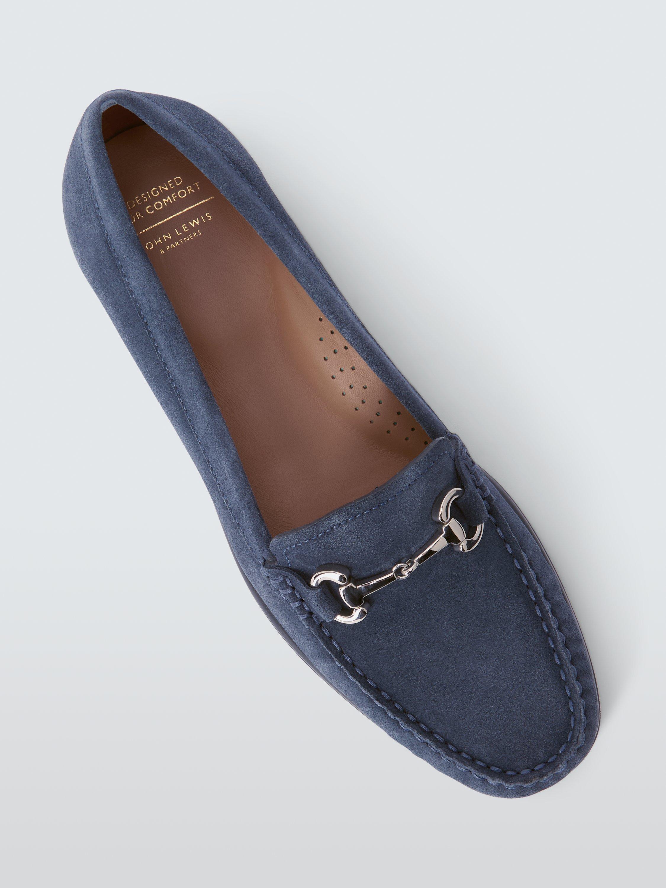 Product image 5 of 6, which shows John Lewis Orla Suede Snaffle Trim Flatform Moccasins, Navy, 3