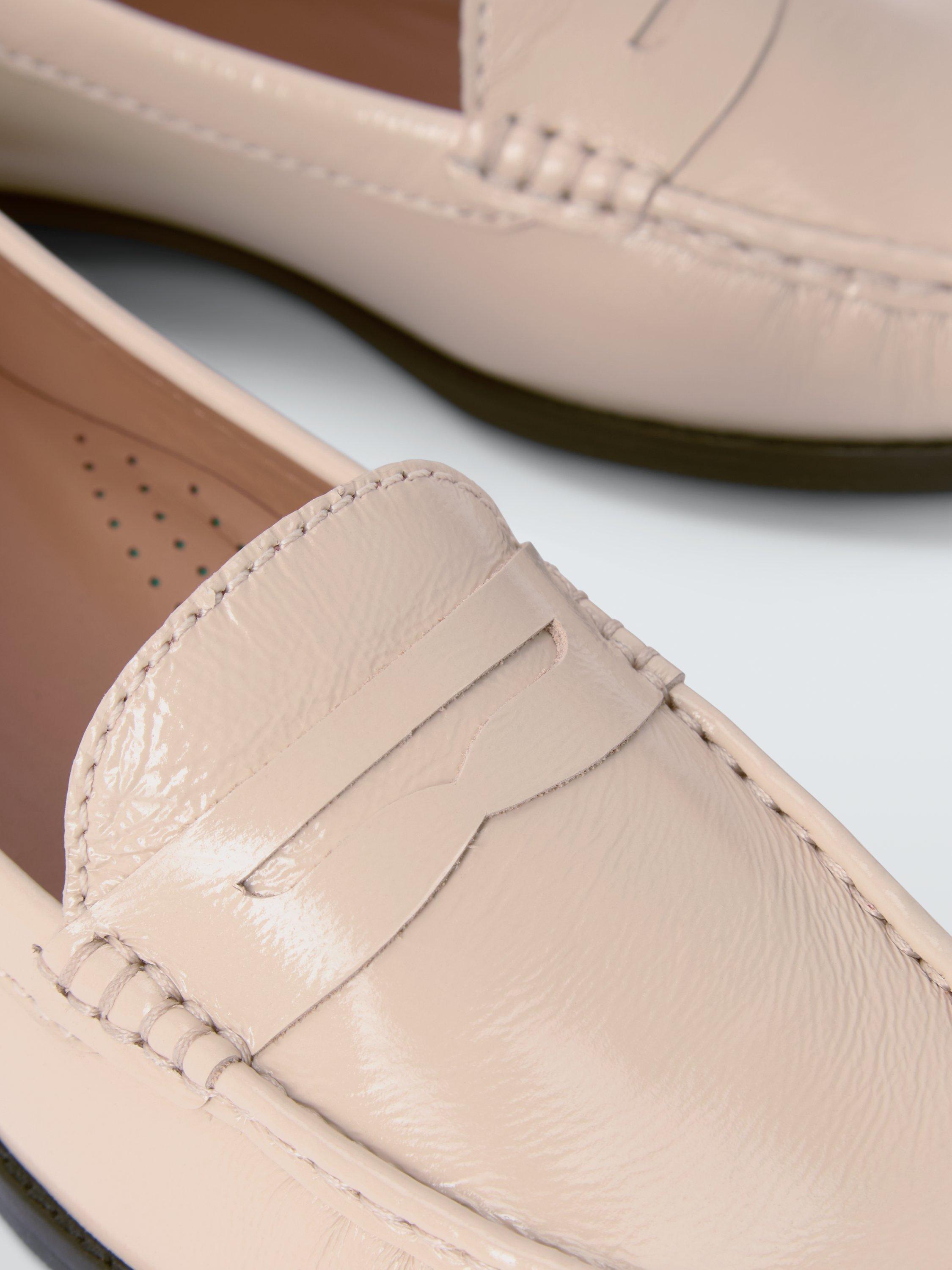 Product image 4 of 6, which shows John Lewis Pennie Patent Leather Loafers, Beige, 3