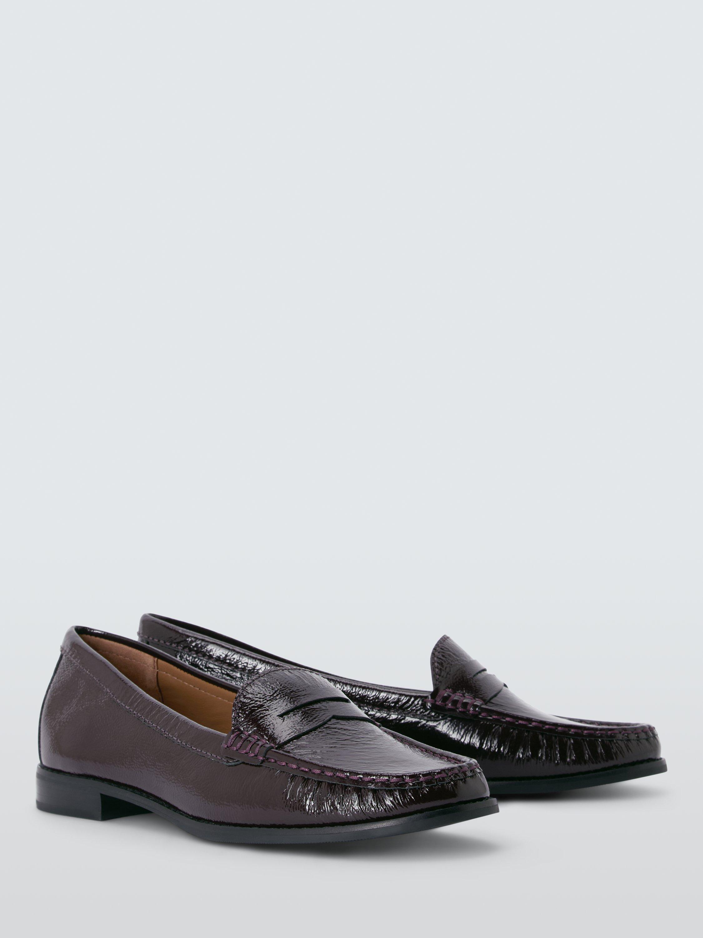 Product image 3 of 6, which shows John Lewis Pennie Wide Fit Patent Leather Loafers, Burgundy, 3