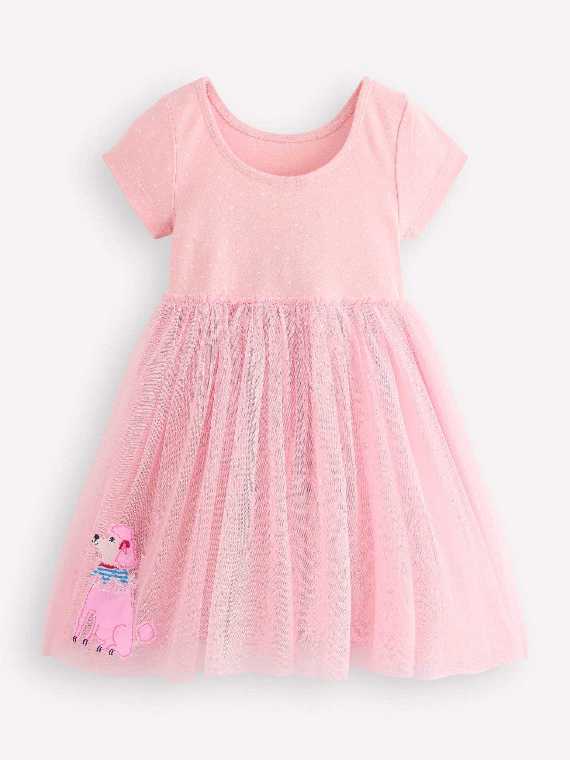 Product image 2 of 3, which shows Mini Boden Kids' Ami  Applique Tulle Dress, Pink, 7-8 years