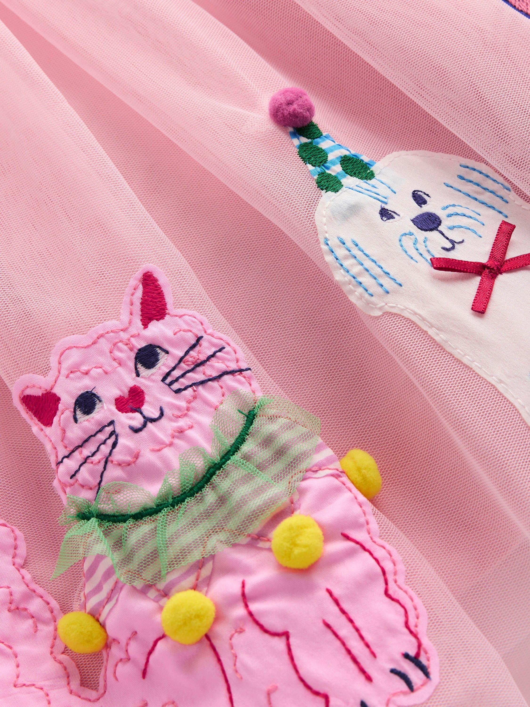 Product image 3 of 3, which shows Mini Boden Kids' Ami  Applique Tulle Dress, Pink, 7-8 years