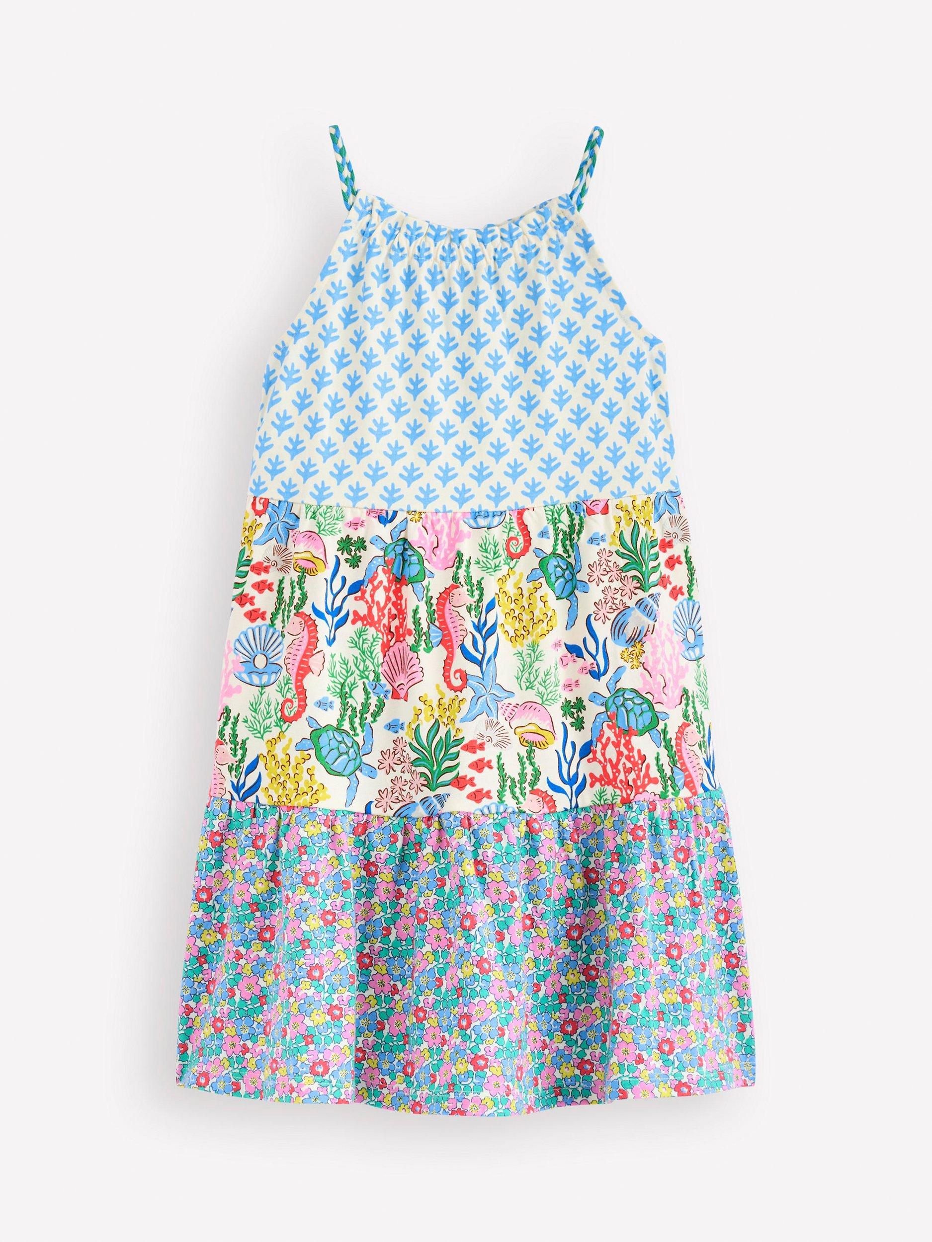 Product image 1 of 3, which shows Mini Boden Kids' Enola Hotchpotch Tiered Dress, Multi, 2-3 years