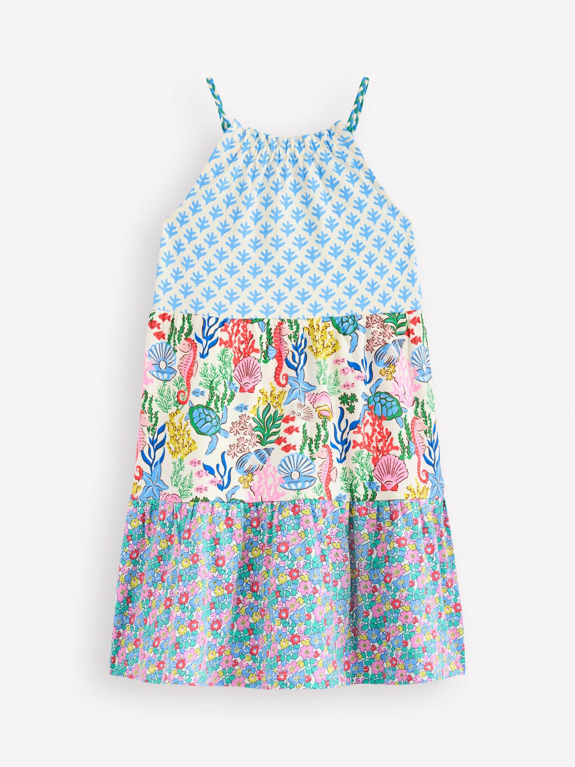 Product image 2 of 3, which shows Mini Boden Kids' Enola Hotchpotch Tiered Dress, Multi, 2-3 years