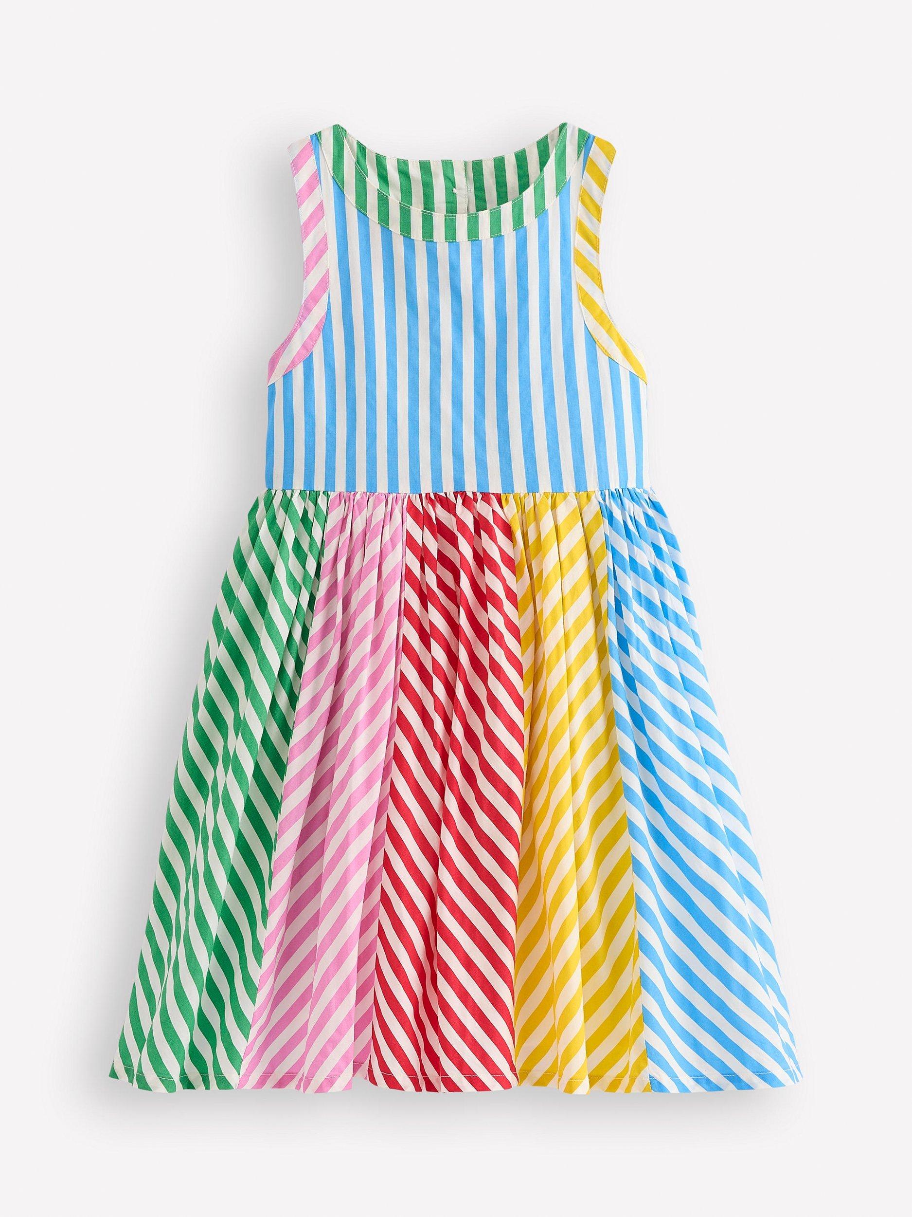 Product image 1 of 3, which shows Mini Boden Kids' Harlow Cotton Strappy Back A-Line Dress, Multi, 2-3 years