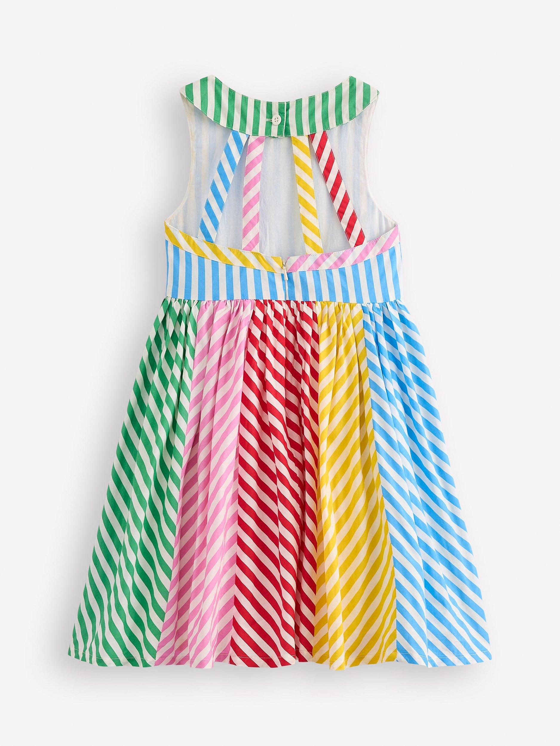 Product image 2 of 3, which shows Mini Boden Kids' Harlow Cotton Strappy Back A-Line Dress, Multi, 2-3 years