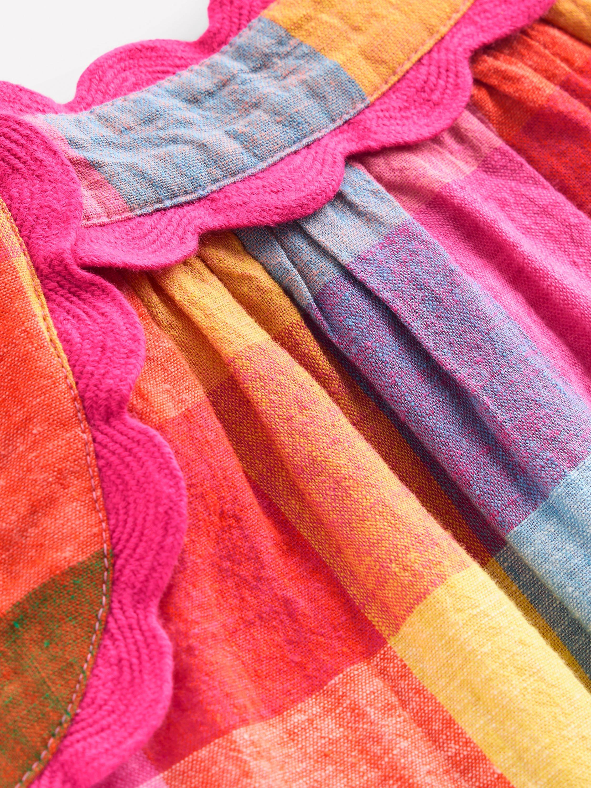 Product image 3 of 3, which shows Mini Boden Kids' Maribel Cotton Linen Strappy Dress, Multigingham Check, 9-10 years