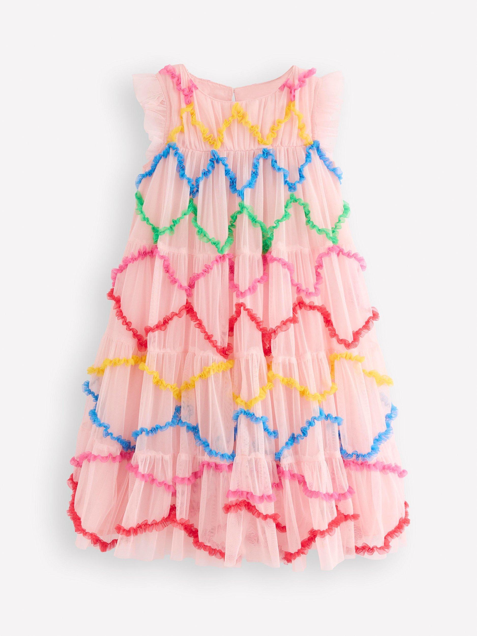 Product image 1 of 3, which shows Mini Boden Kids' Tulle Tiered Dress, Chalk Pink Diamond, 2-3 years