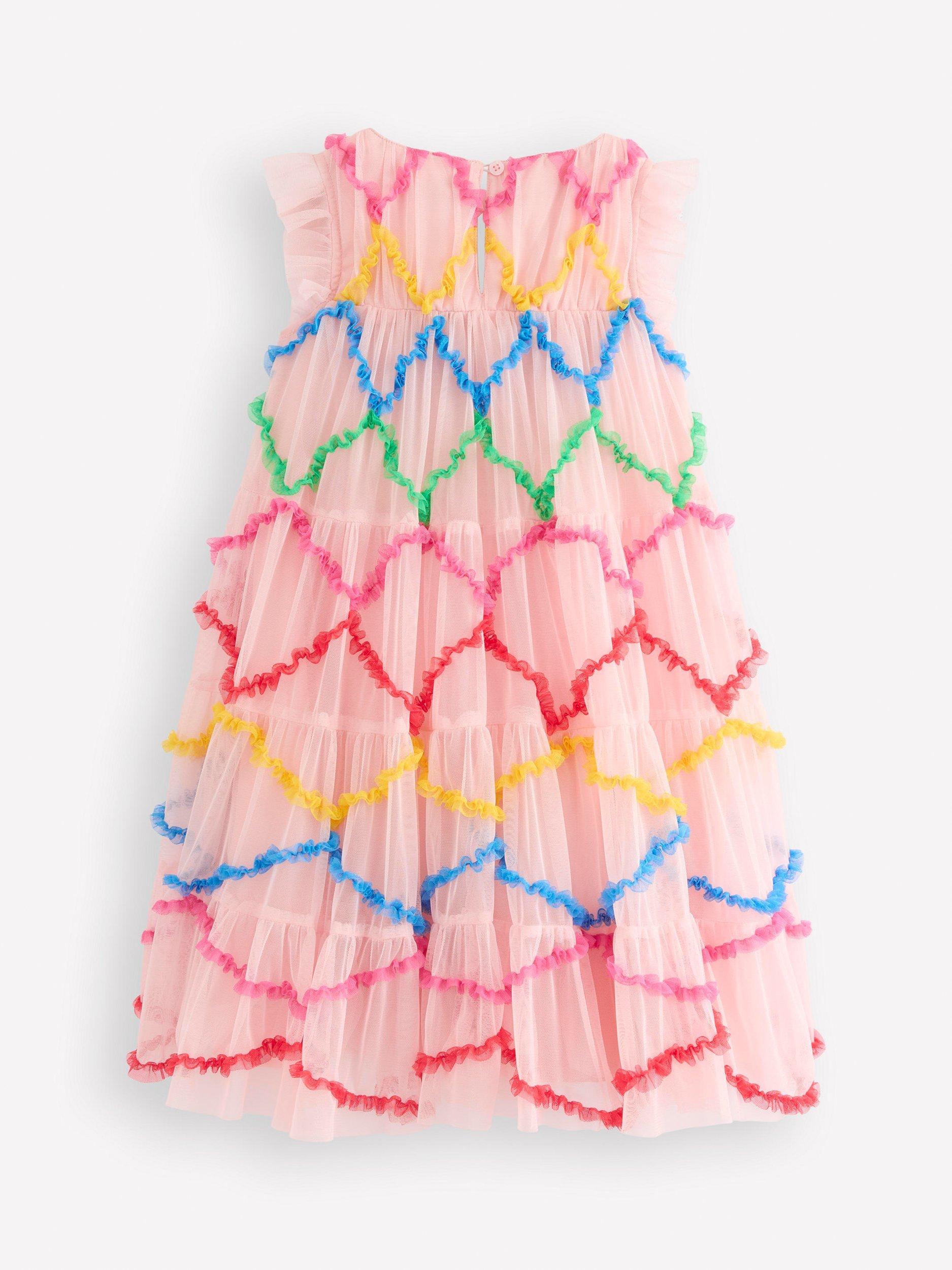 Product image 2 of 3, which shows Mini Boden Kids' Tulle Tiered Dress, Chalk Pink Diamond, 2-3 years