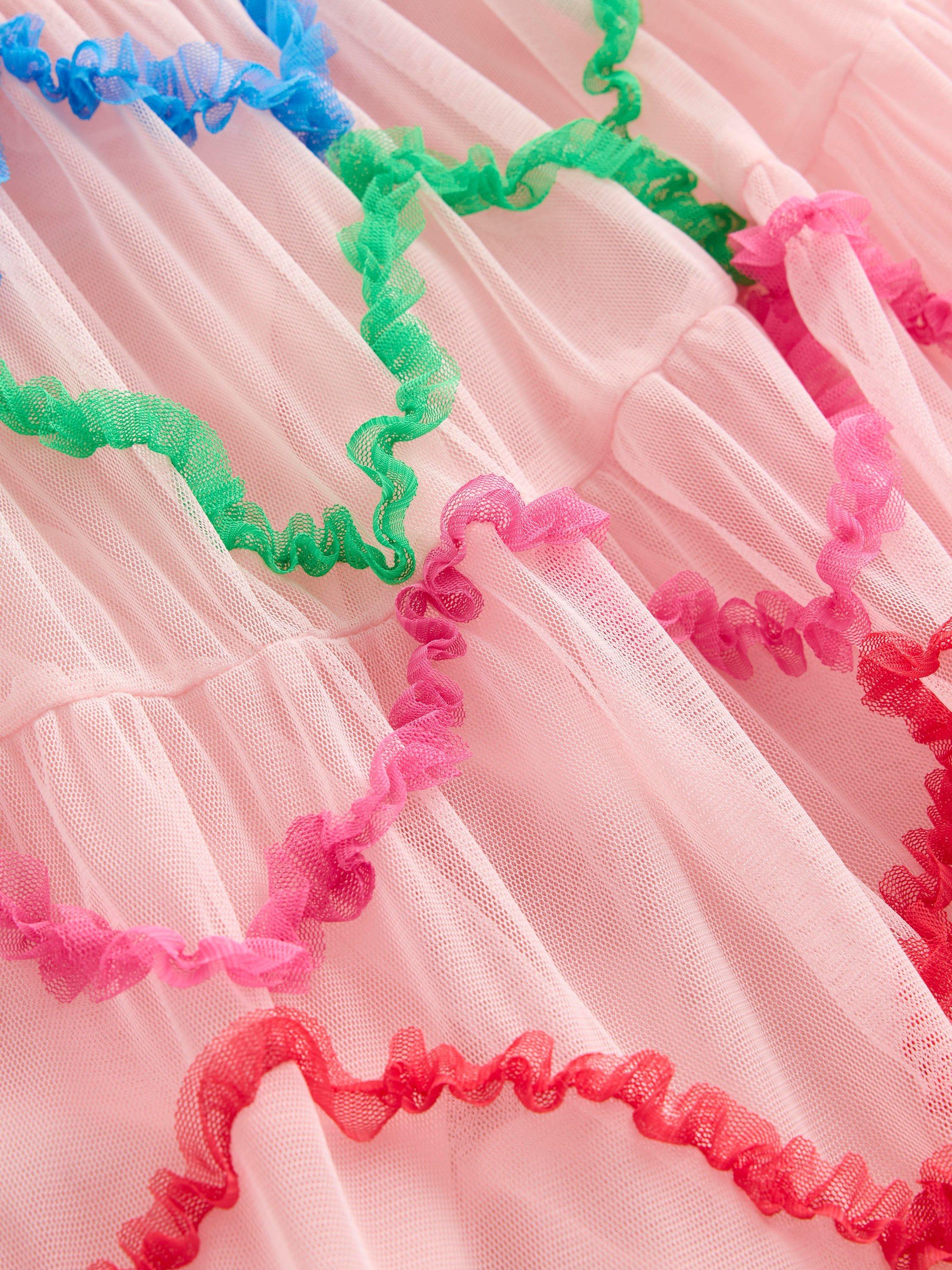 Product image 3 of 3, which shows Mini Boden Kids' Tulle Tiered Dress, Chalk Pink Diamond, 2-3 years