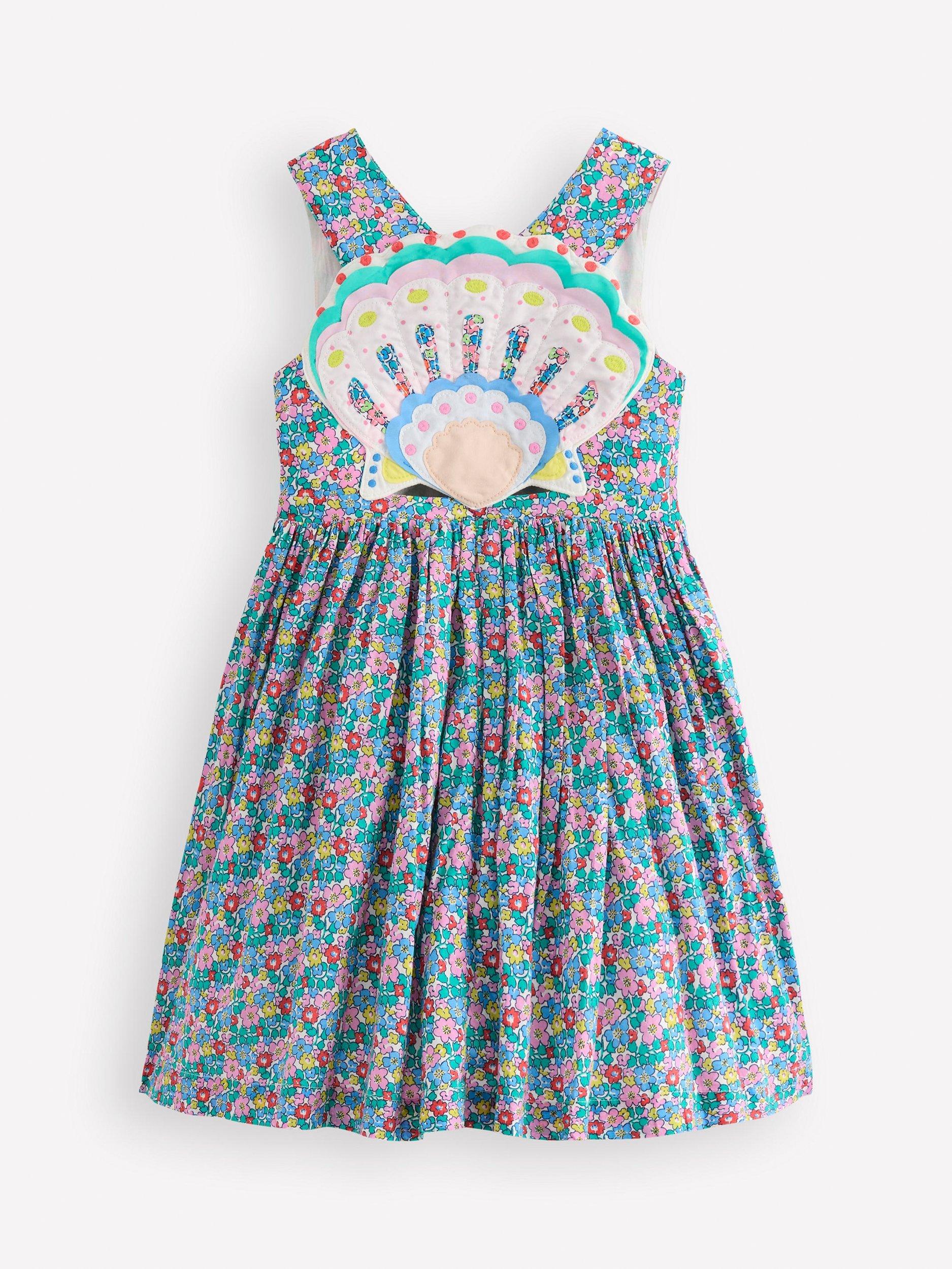 Product image 2 of 3, which shows Mini Boden Kids' Zadie Cotton Applique Dress, Flowerbed Shell, 7-8 years