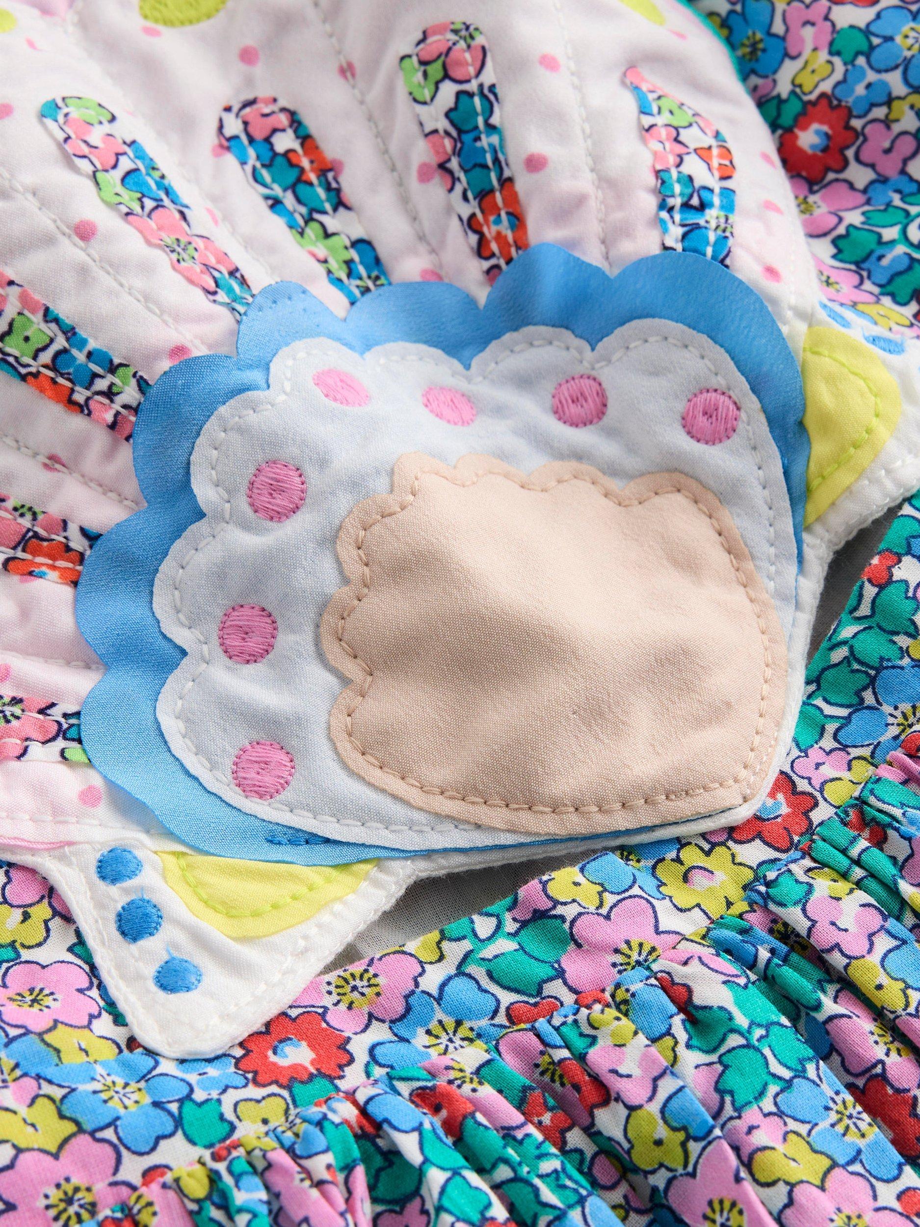 Product image 3 of 3, which shows Mini Boden Kids' Zadie Cotton Applique Dress, Flowerbed Shell, 7-8 years