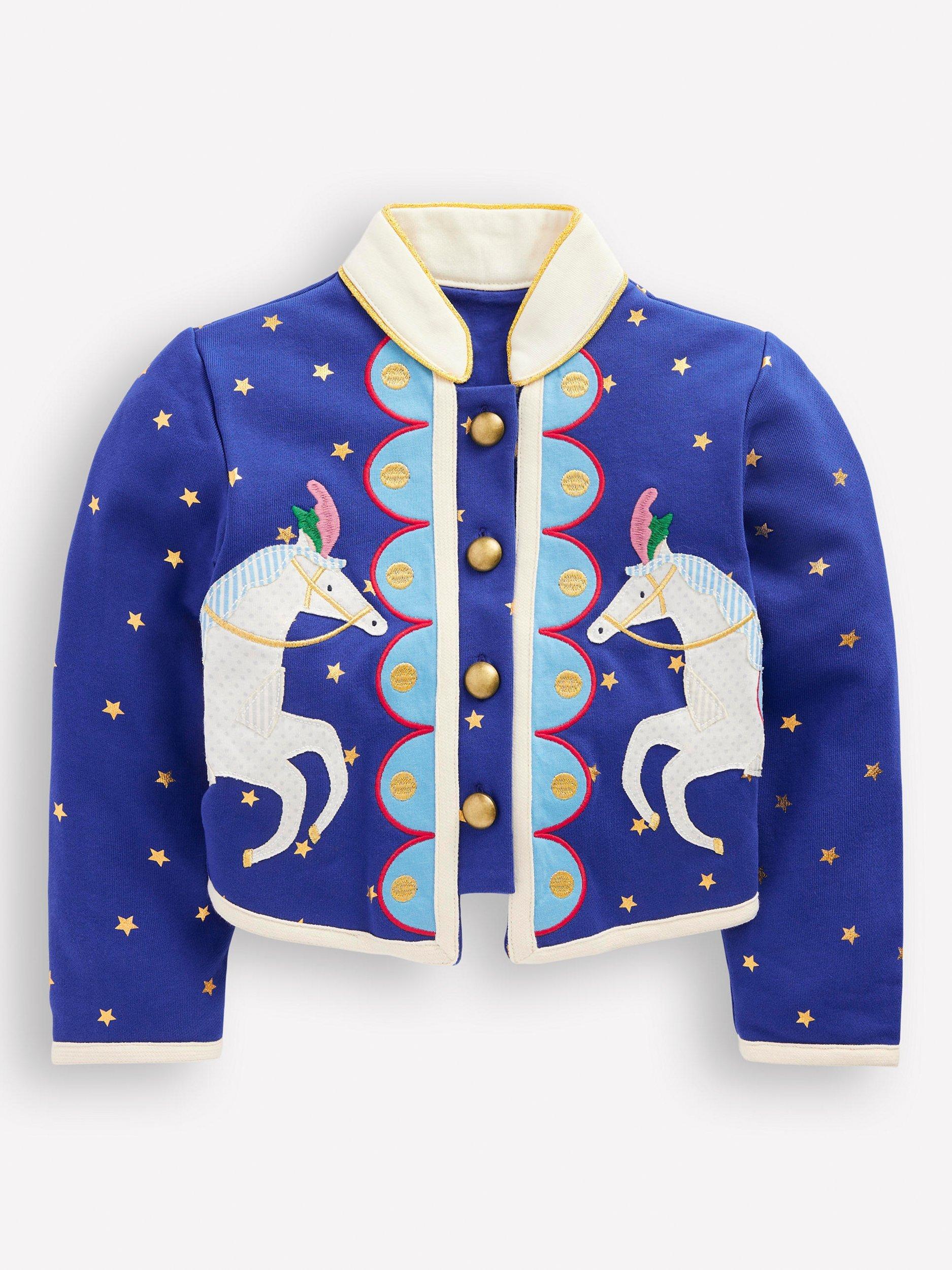 Product image 1 of 3, which shows Mini Boden Kids' Applique Military Jacket, Navy/Multi, 4-5 years