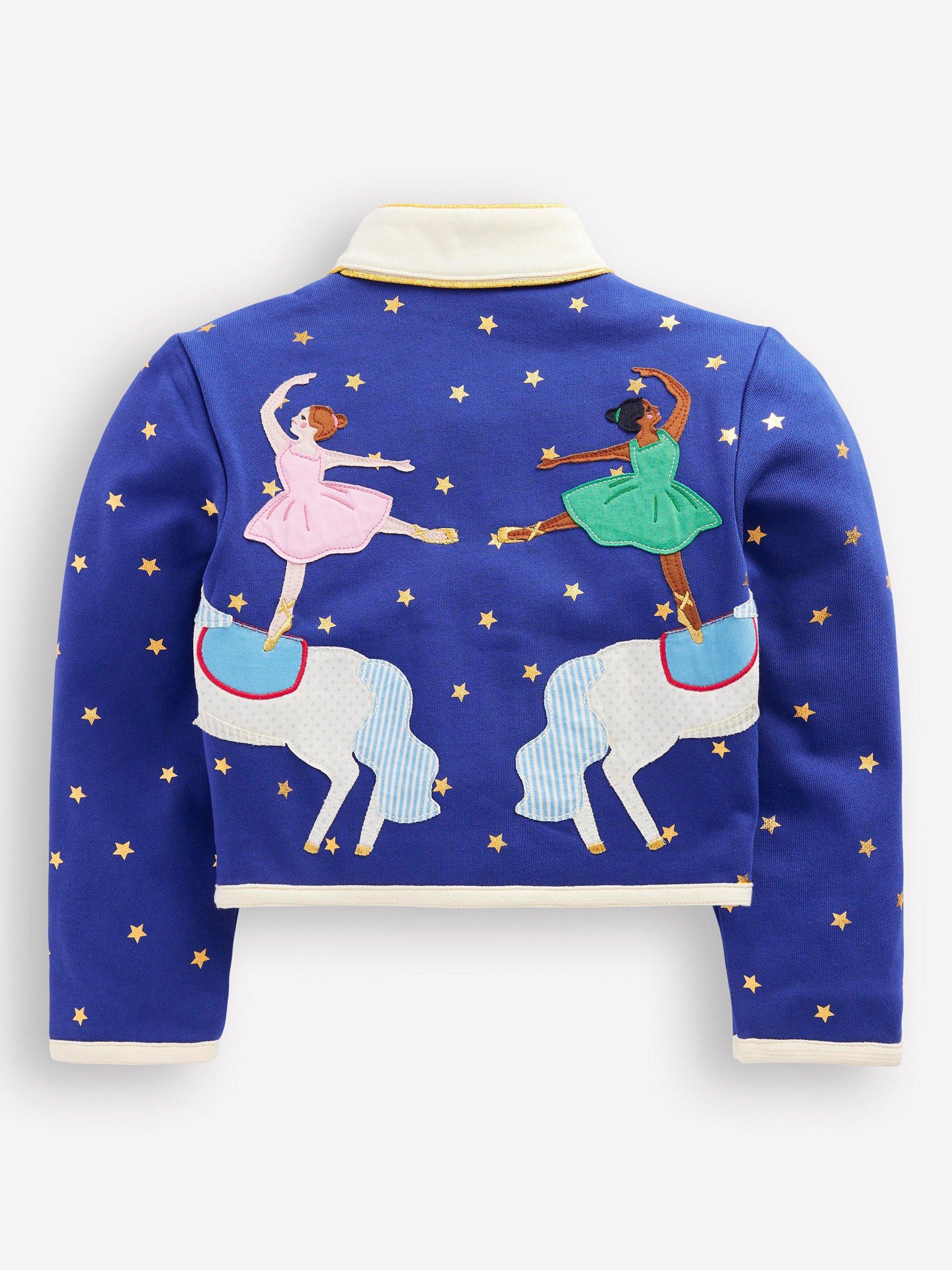 Product image 2 of 3, which shows Mini Boden Kids' Applique Military Jacket, Navy/Multi, 4-5 years