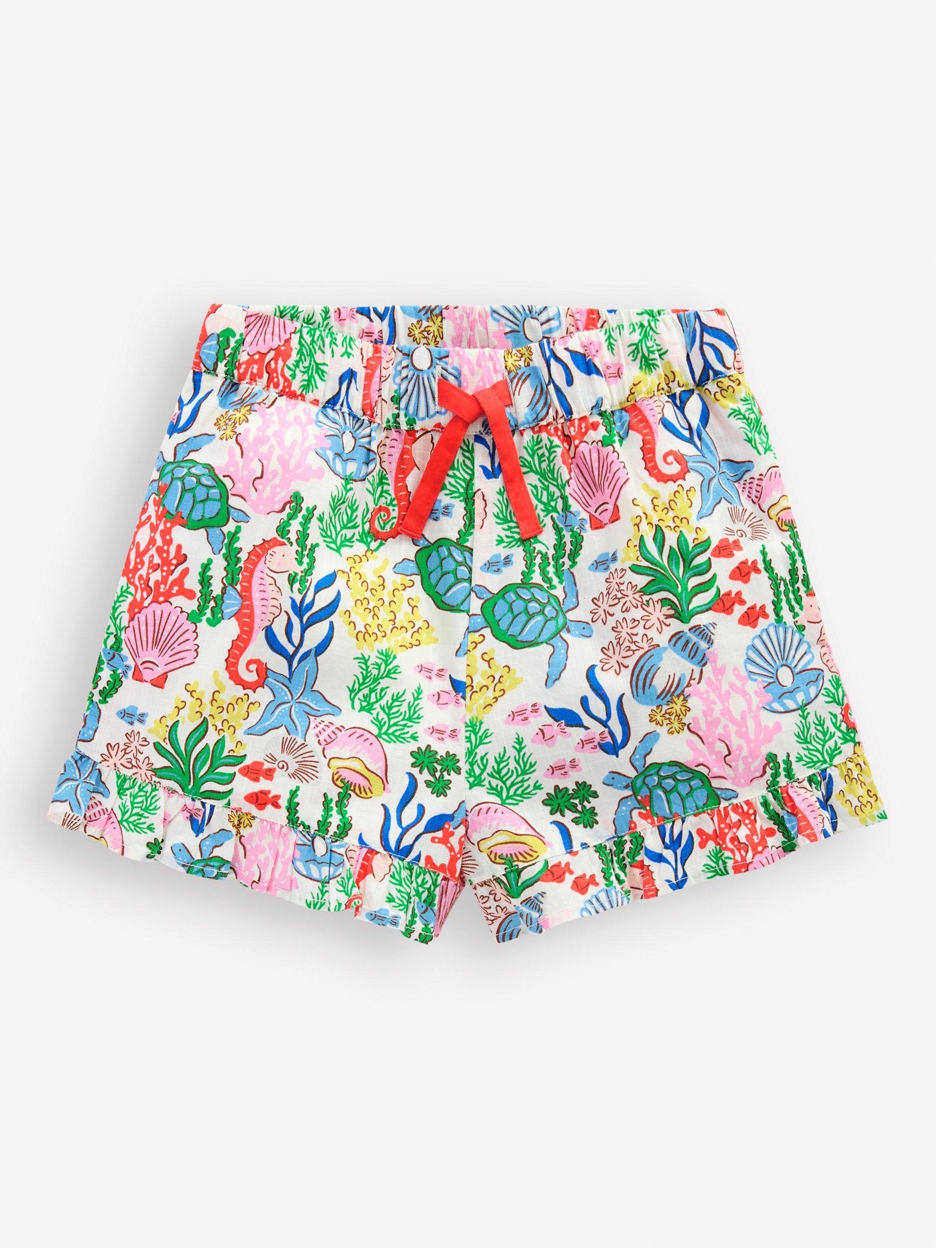 Product image 1 of 3, which shows Mini Boden Kids' Juniper Cotton Shorts, Multi Coral Cove, 6-7 years