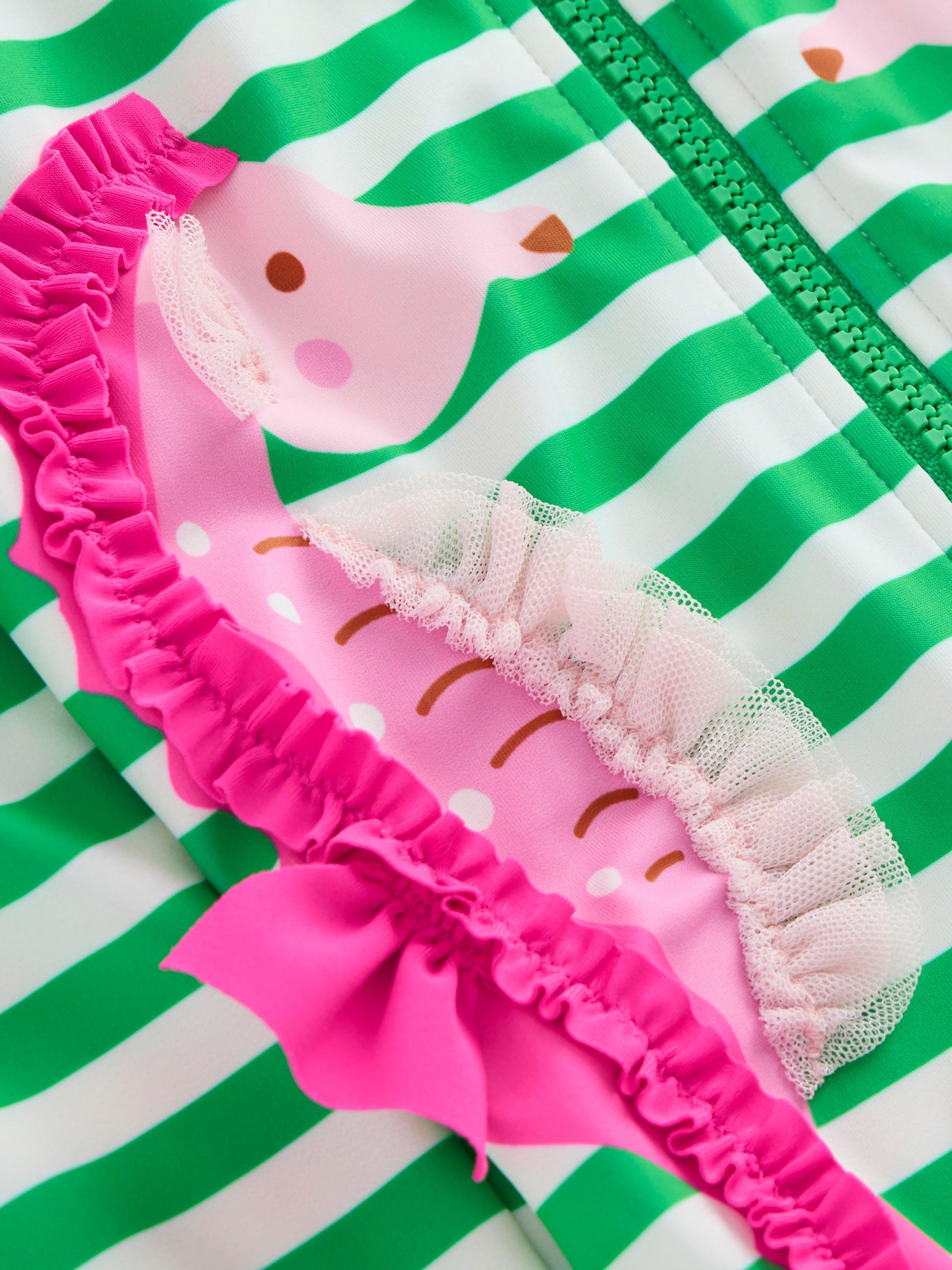 Product image 3 of 3, which shows Mini Boden Kids' Long-Sleeve Stripe Swimsuit, Green Seahorse, 10-11 years