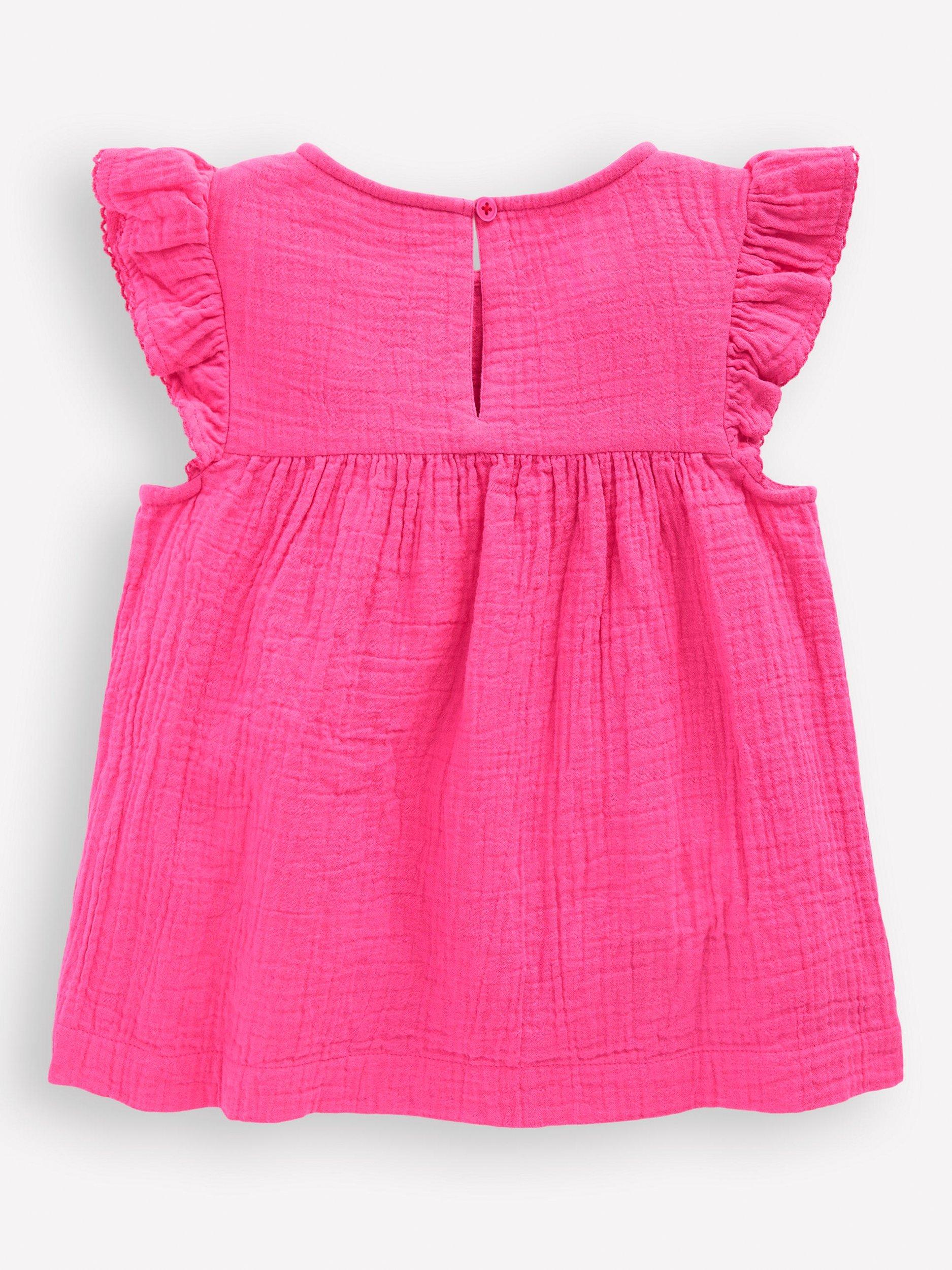 Product image 2 of 3, which shows Mini Boden Kids' Cotton Double Cloth Floral Top, Pink Embroidered, 5-6 years