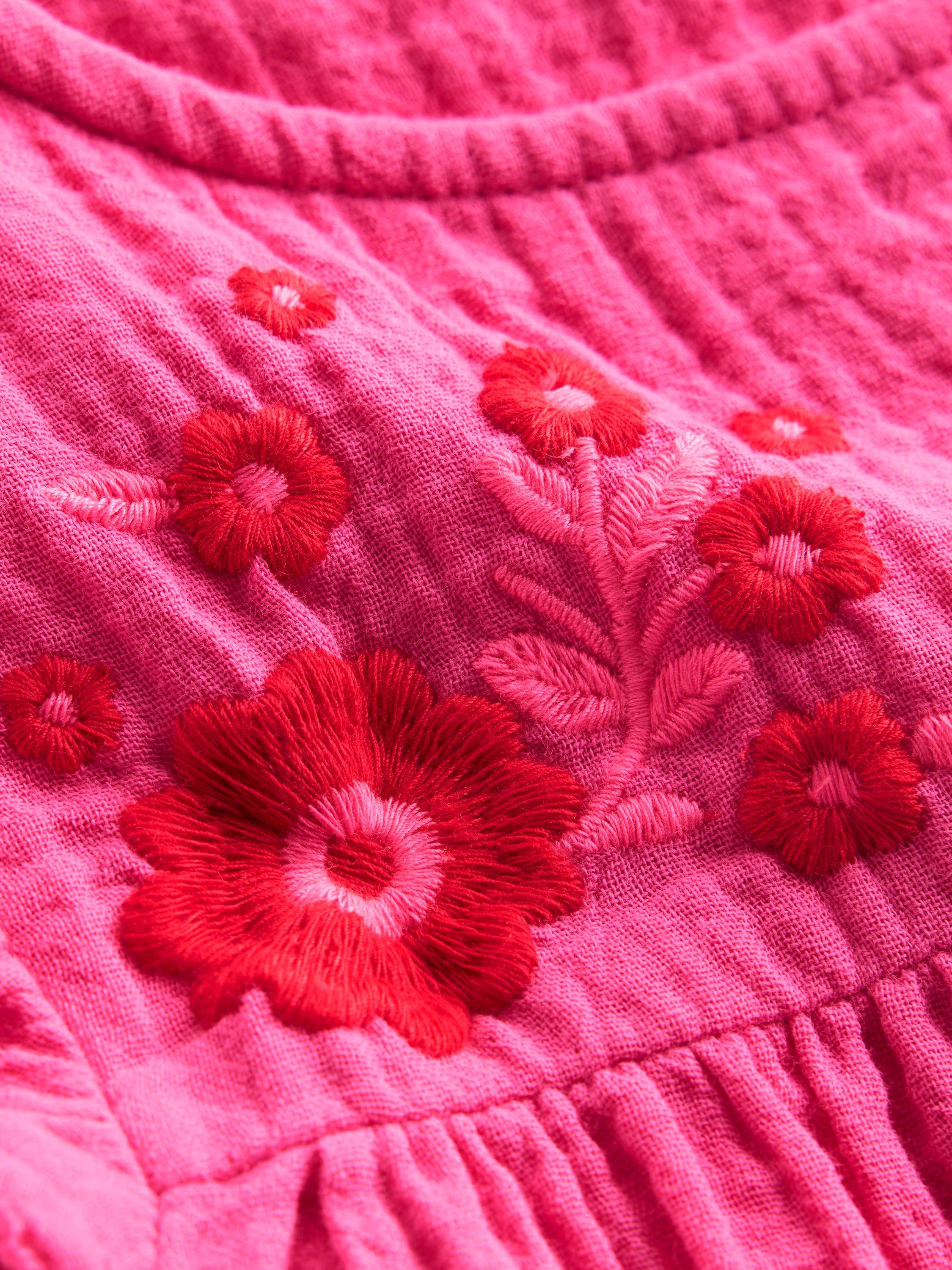 Product image 3 of 3, which shows Mini Boden Kids' Cotton Double Cloth Floral Top, Pink Embroidered, 5-6 years