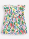 Mini Boden Kids' Juniper Cotton Frill Sleeve Top, Multi Coral Cove