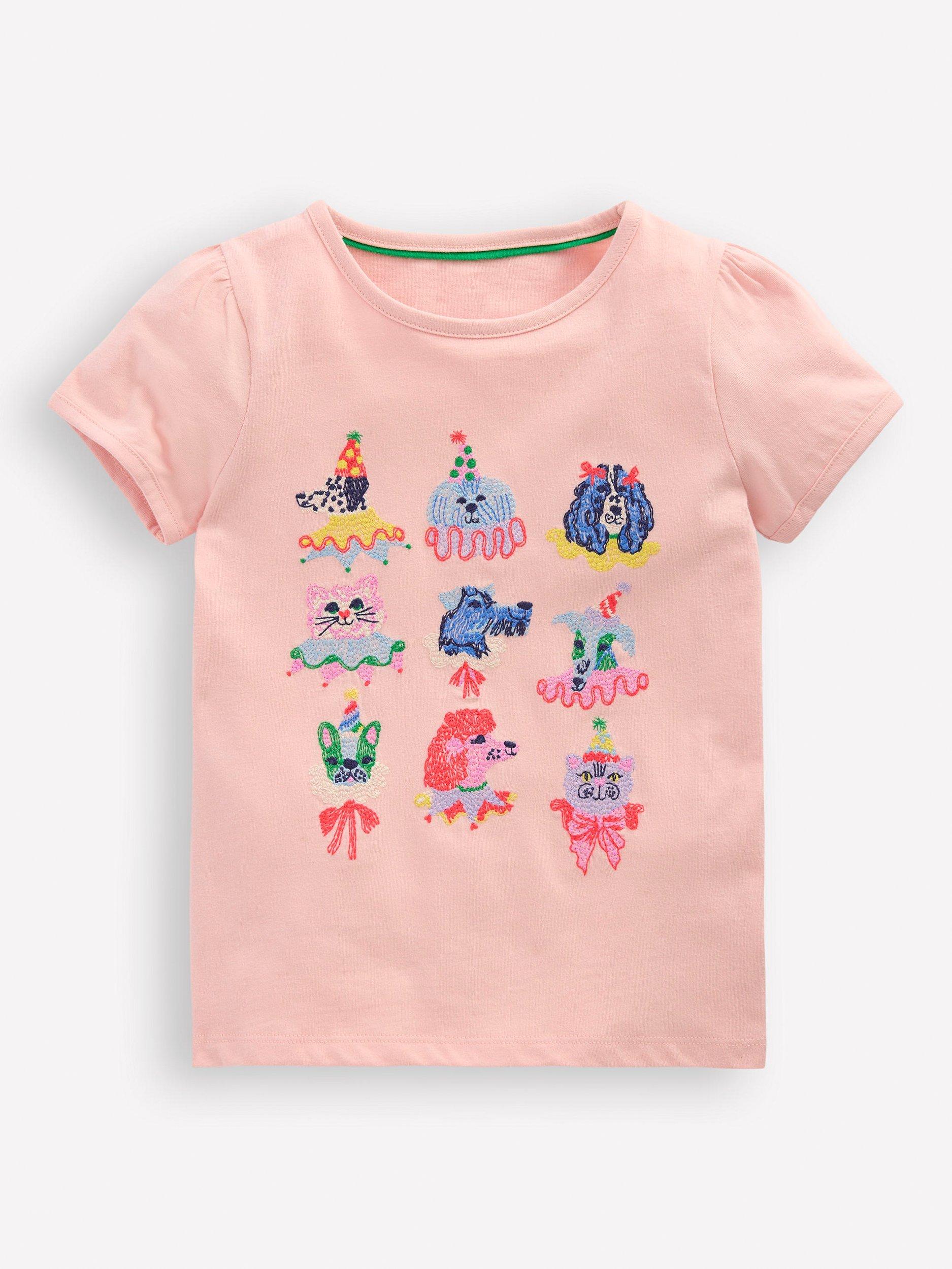 Mini Boden Kids' Cotton Superstitch Puff Sleeve T-Shirt, Pink Circus Pets