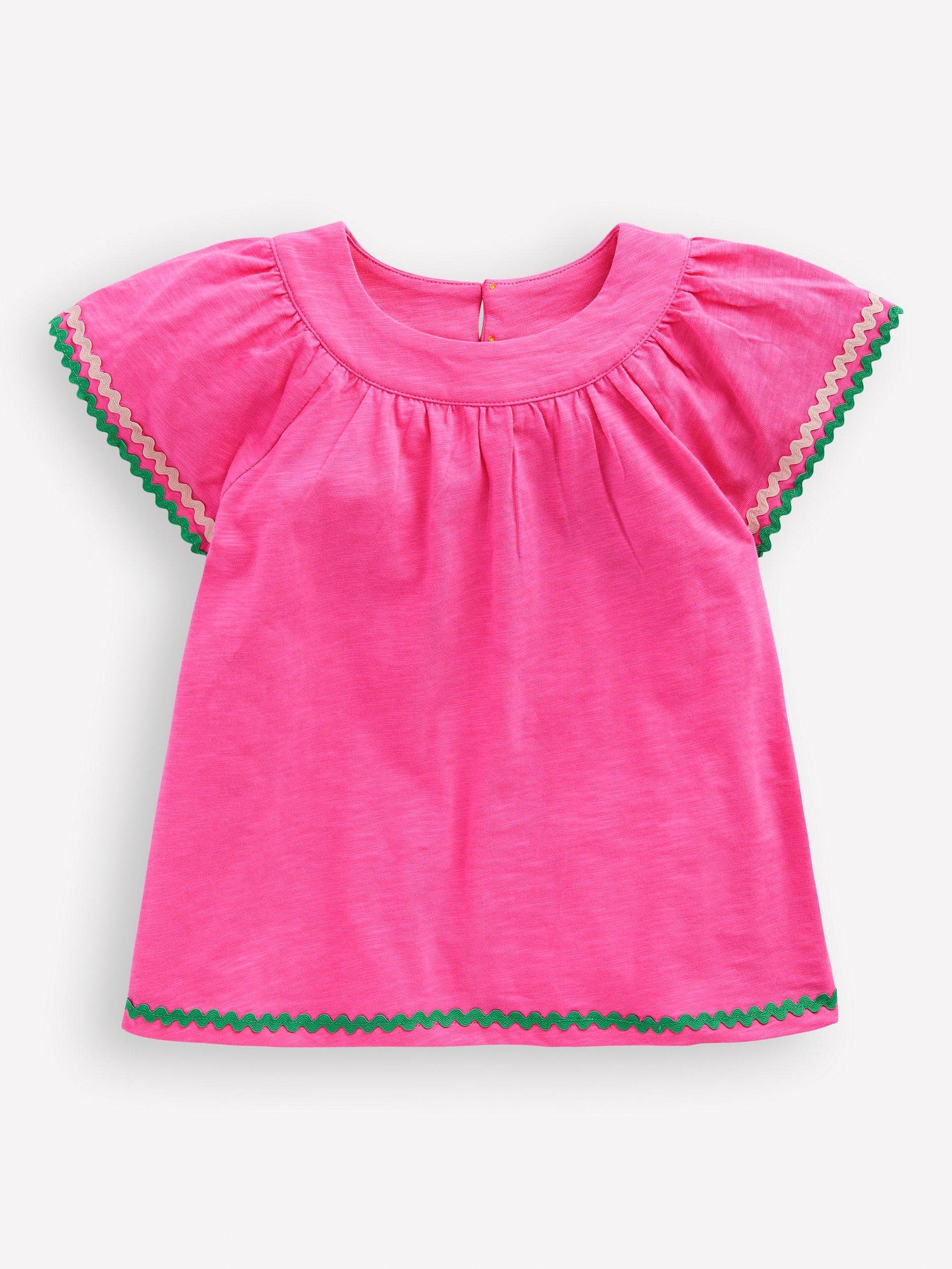 Product image 1 of 3, which shows Mini Boden Kids' Trim Detail Pretty Top, Sorbet Pink, 2-3 years