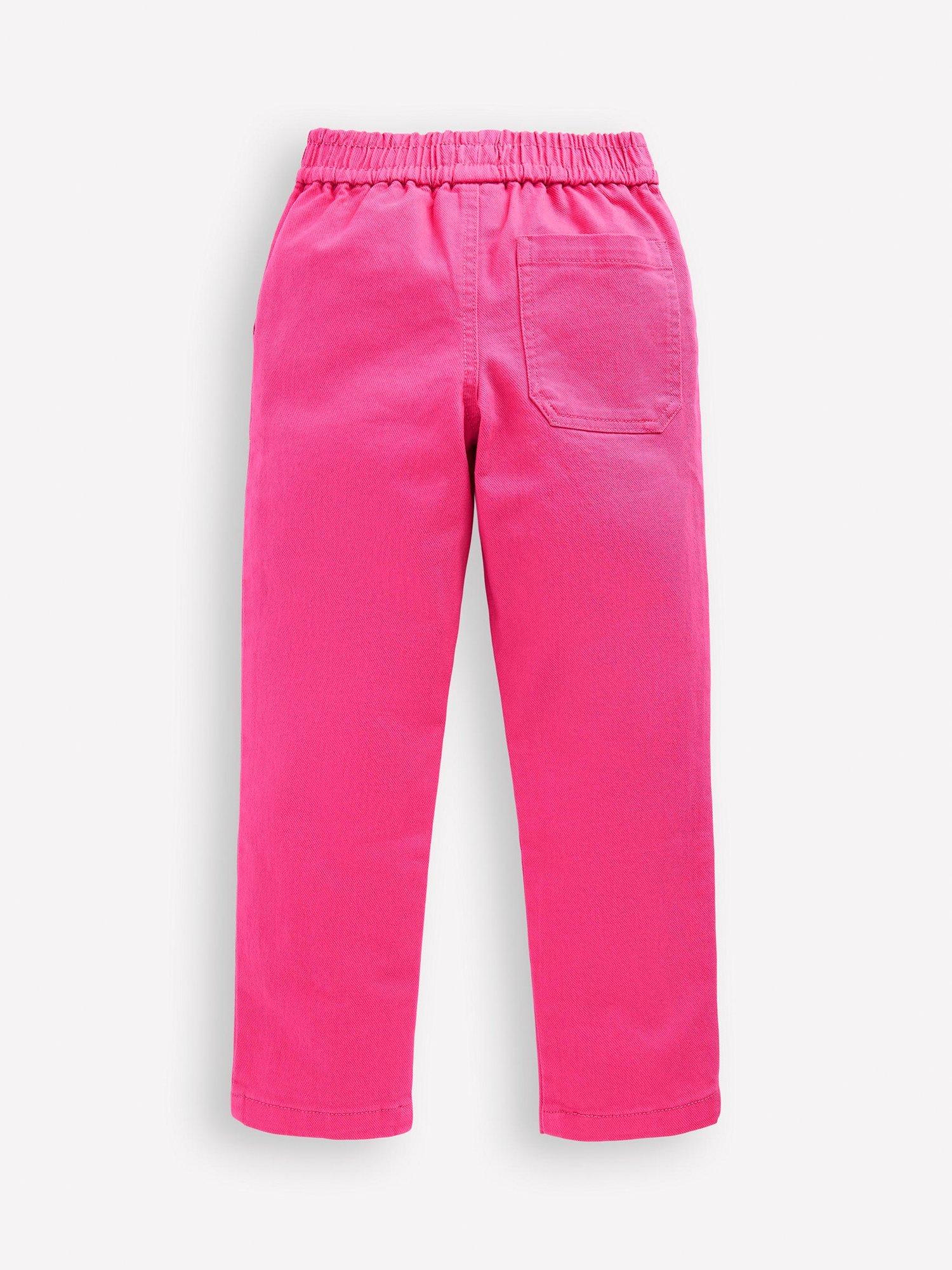 Product image 2 of 3, which shows Mini Boden Kids' Cotton Floral Pull-On Trousers, Pink Embroidered, 2-3 years