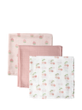 JoJo Maman Bébé Fruit Muslin Cloths, Pack of 3, Pink