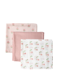 JoJo Maman Bébé Fruit Muslin Cloths, Pack of 3, Pink, One Size