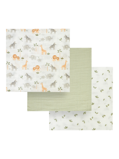 JoJo Maman Bébé Safari Muslin Cloths, Pack of 3, Green, One Size