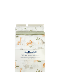 JoJo Maman Bébé Safari Muslin Cloths, Pack of 3, Green - view 2, Green