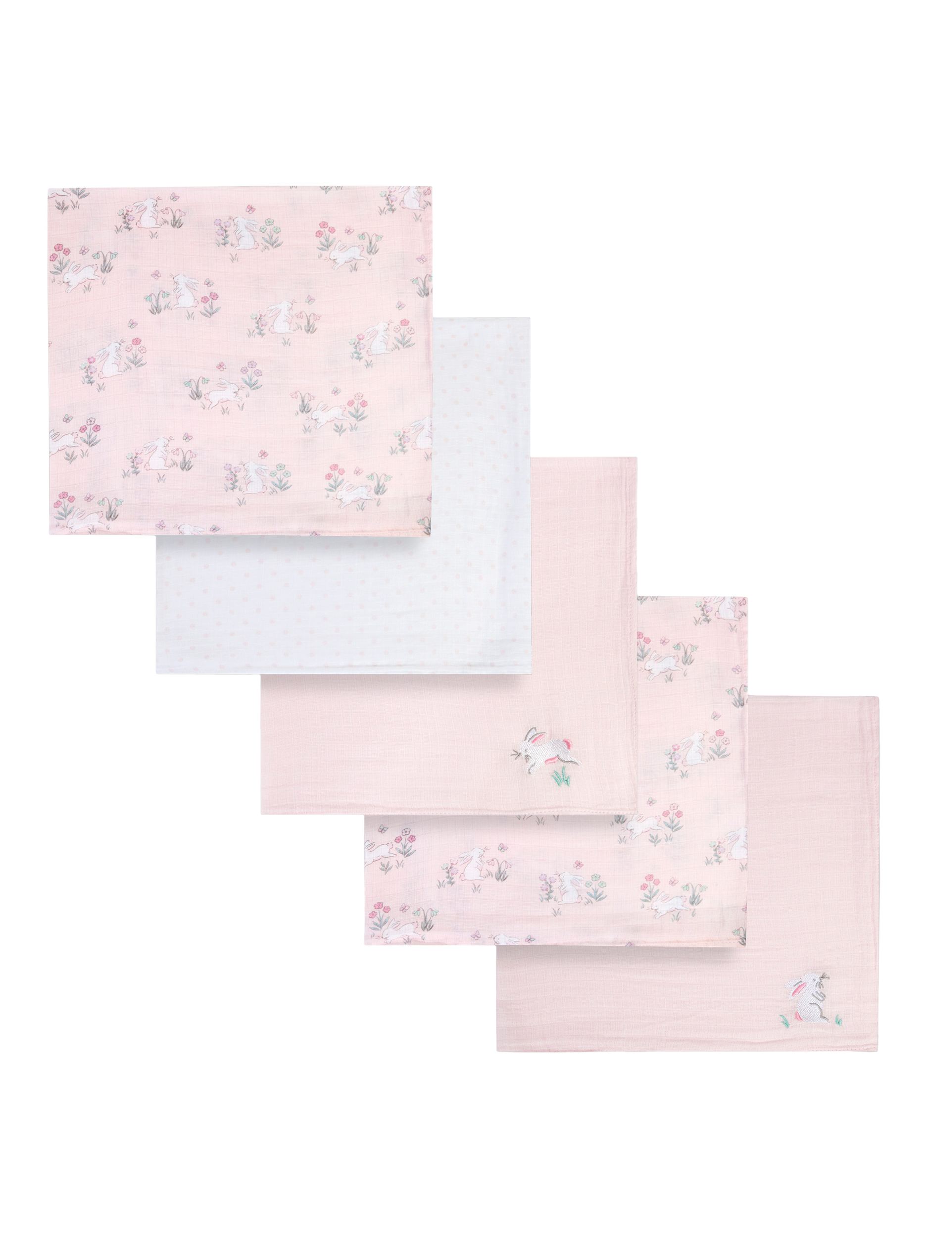 JoJo Maman Bébé Bunny Muslin Cloths, Pack of 5, Pink