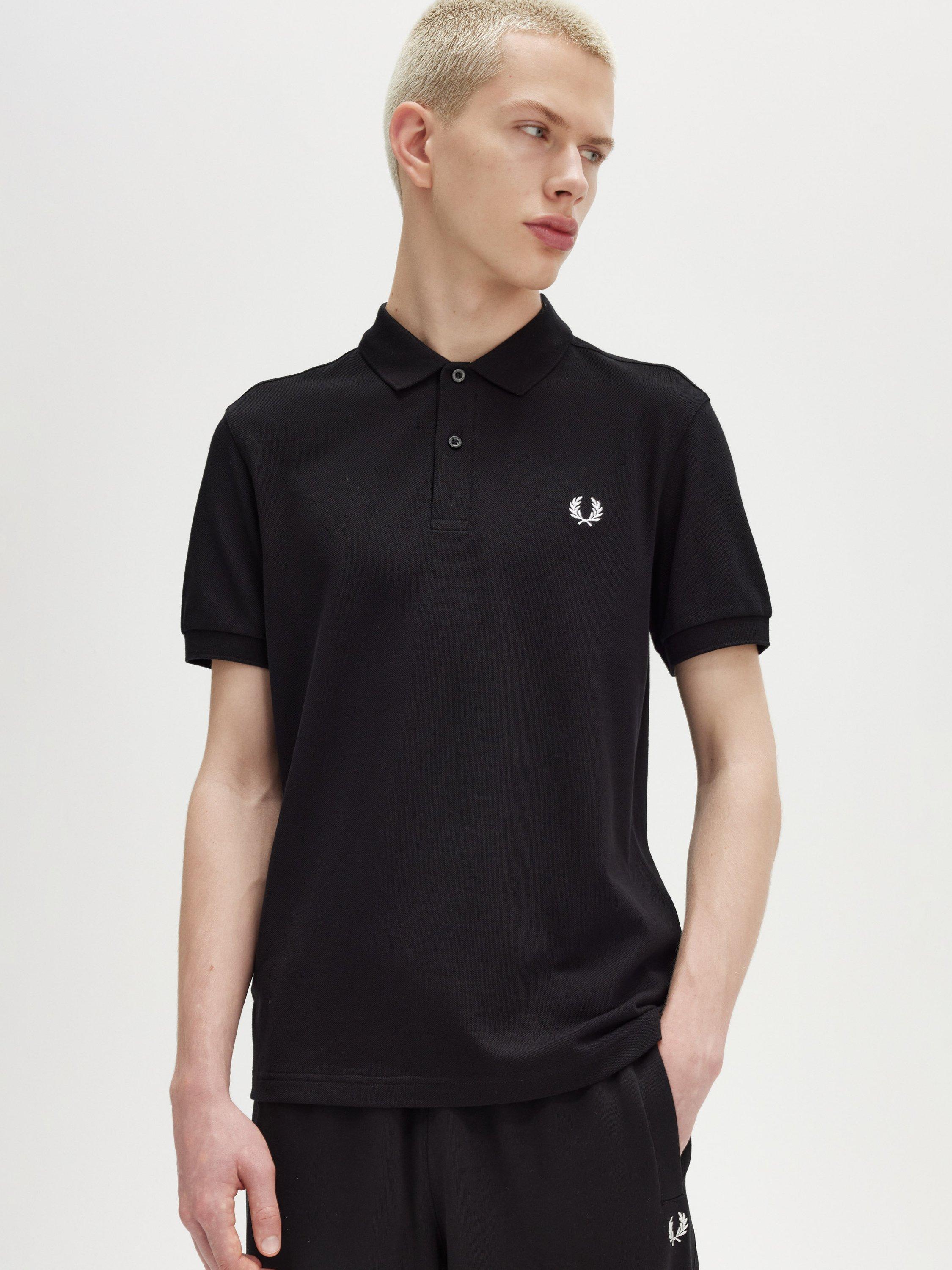 Product image 1 of 5, which shows Fred Perry Laurel Wreath Short Sleeve Cotton Polo Shirt, Black, S