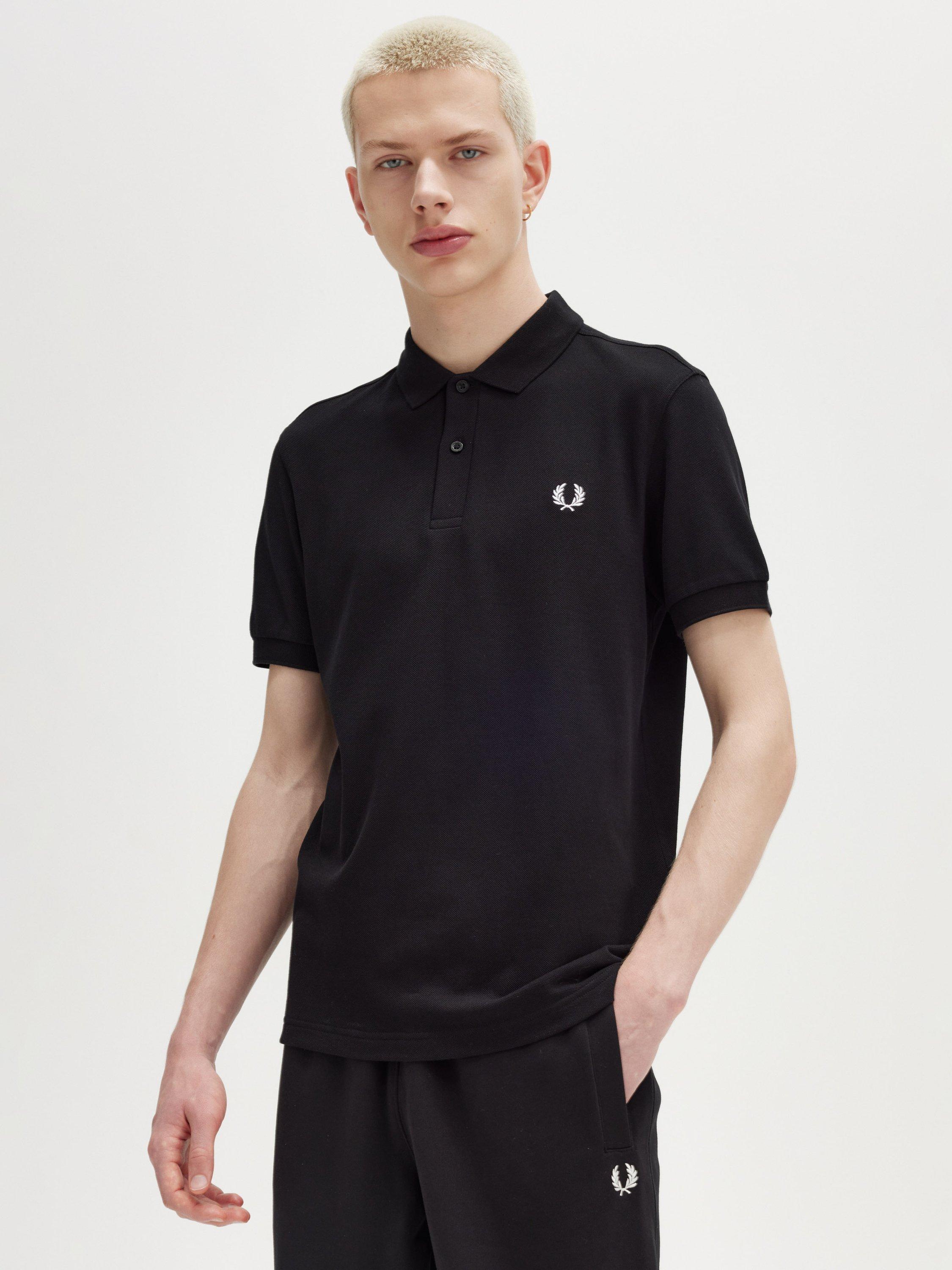 Product image 2 of 5, which shows Fred Perry Laurel Wreath Short Sleeve Cotton Polo Shirt, Black, S