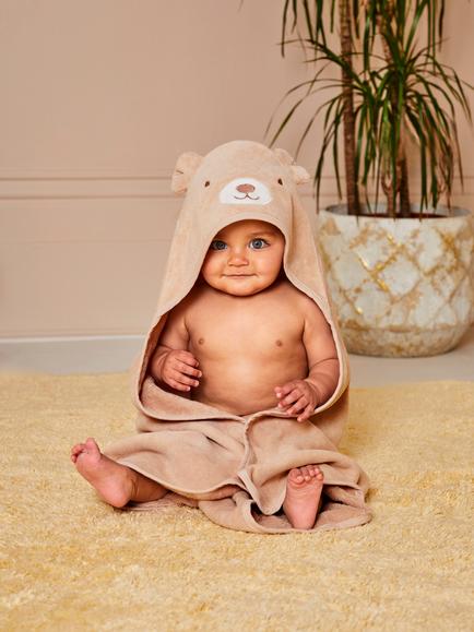 JoJo Maman Bébé Baby Bear Hooded Towel, Natural Beige - view 2, 