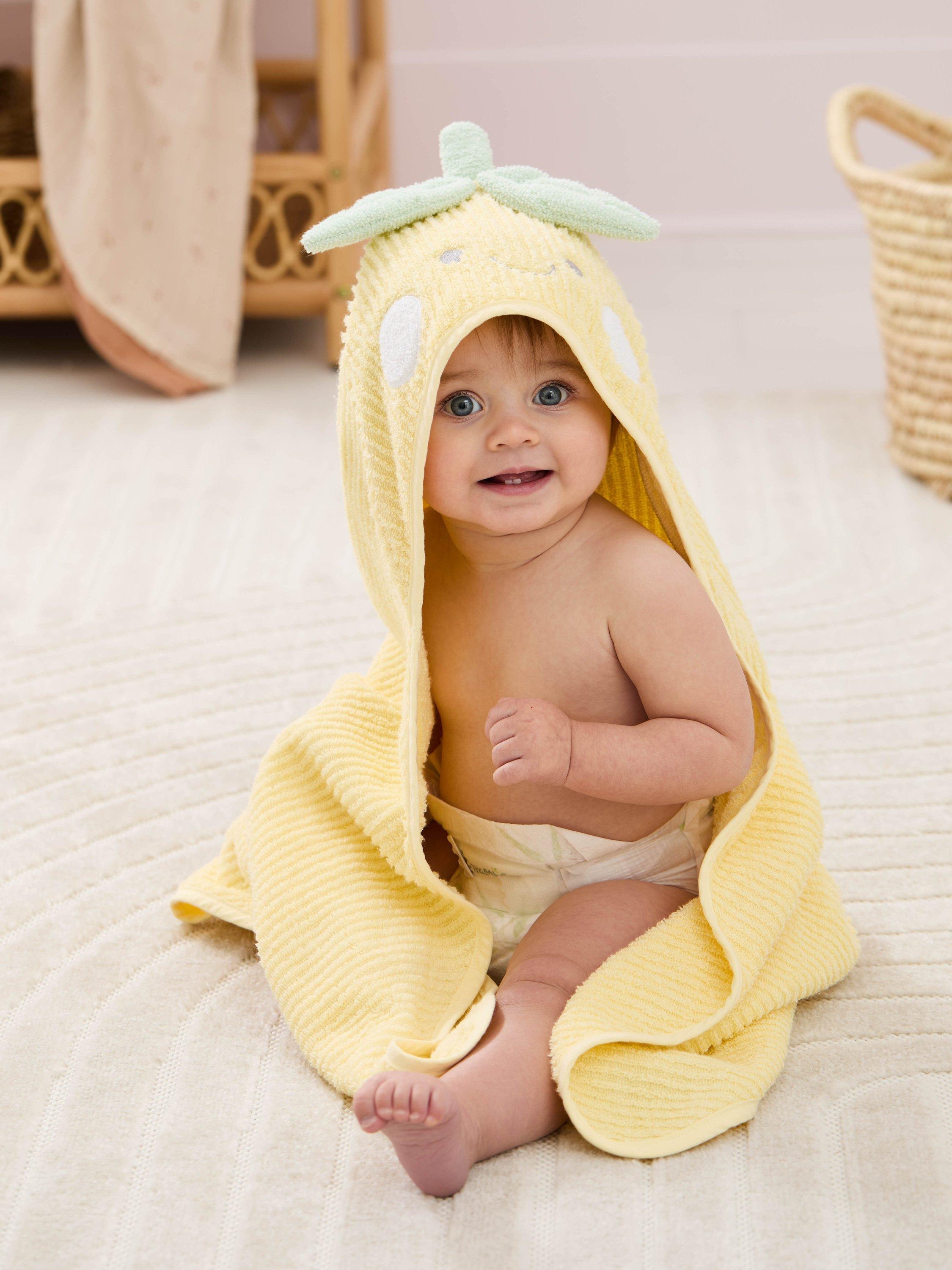 Product image 6 of 6, which shows JoJo Maman Bébé Cotton Hooded Towel, Lemon Yellow, One Size
