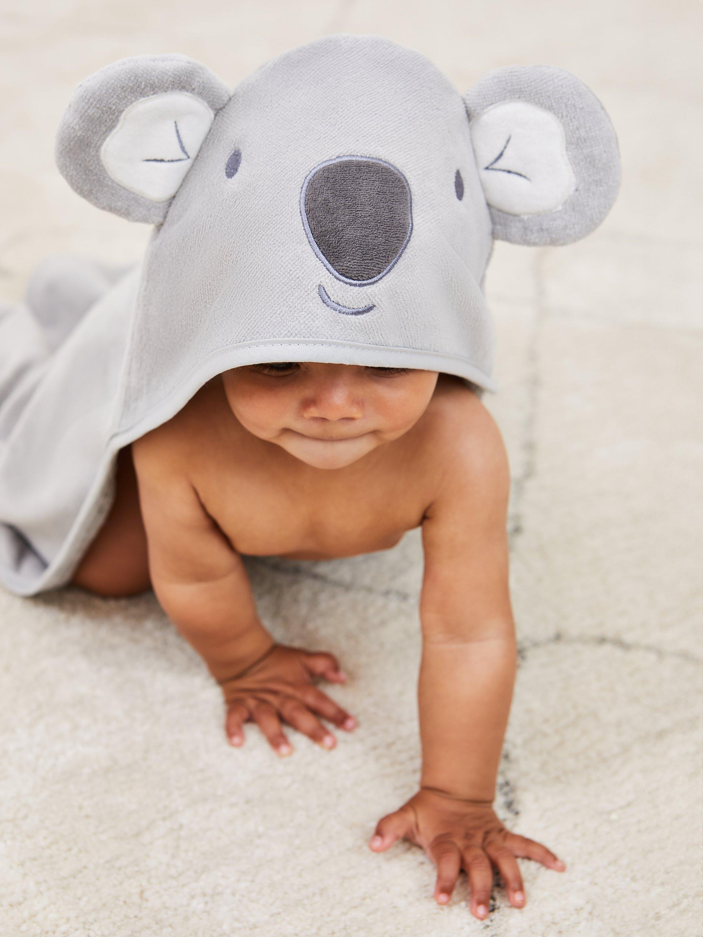Product image 4 of 5, which shows JoJo Maman Bébé Baby Koala Hooded Towel, Grey Marl Grey