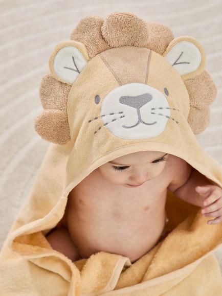 JoJo Maman Bébé Baby Lion Hooded Towel, Brown Light - view 2, 