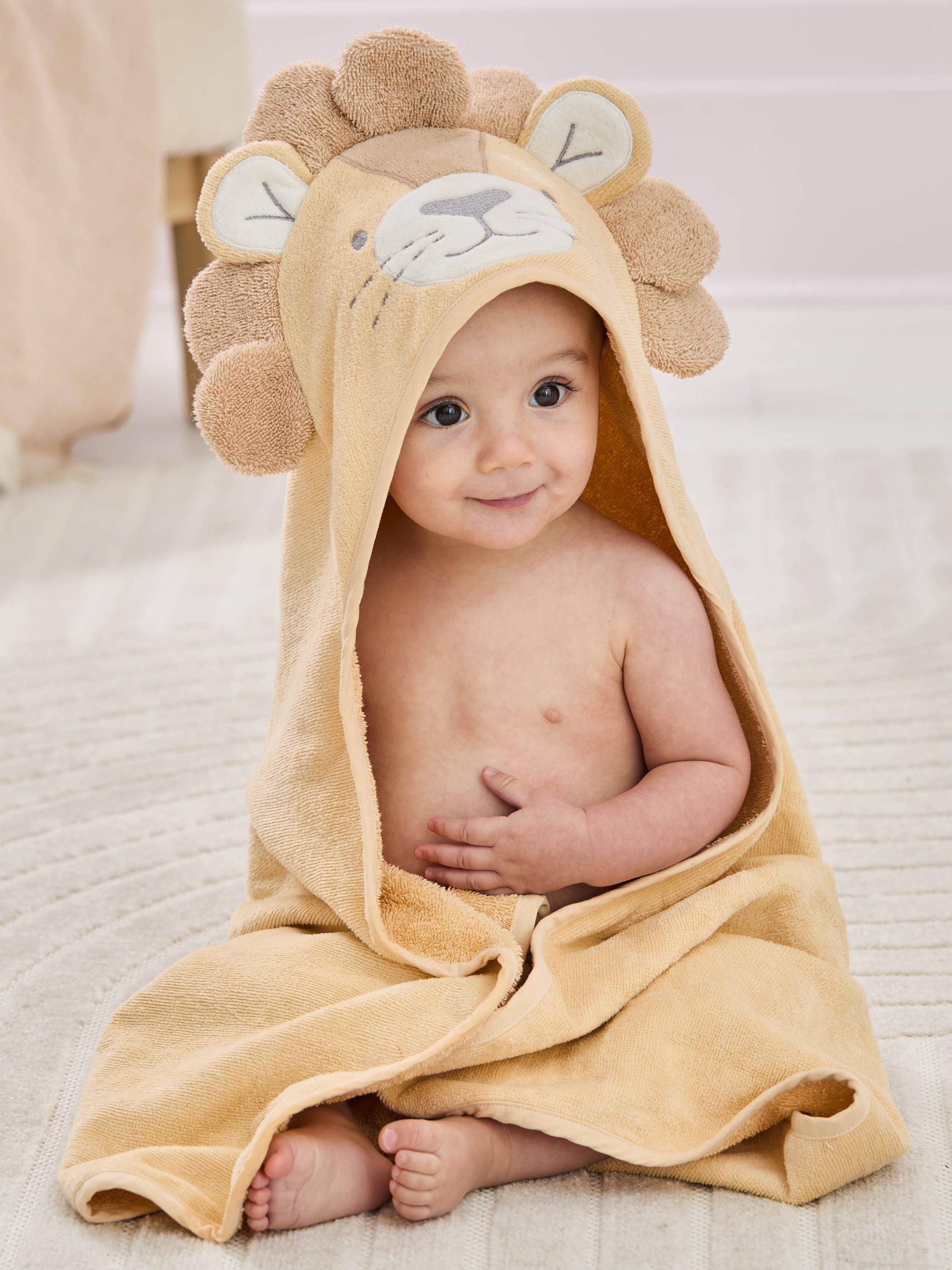 Product image 4 of 4, which shows JoJo Maman Bébé Baby Lion Hooded Towel, Brown Light